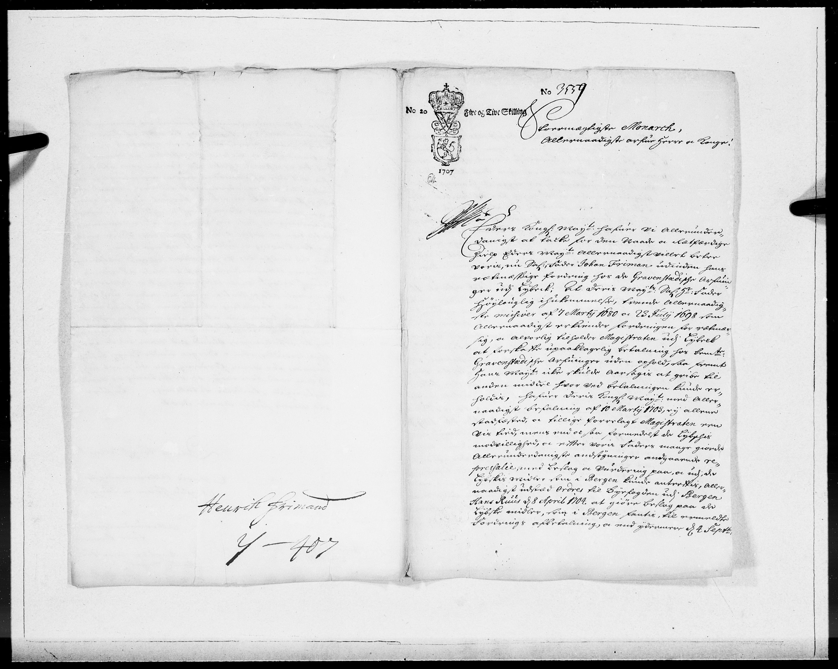 Danske Kanselli 1572-1799, AV/RA-EA-3023/F/Fc/Fcc/Fcca/L0063: Norske innlegg 1572-1799, 1707, p. 7