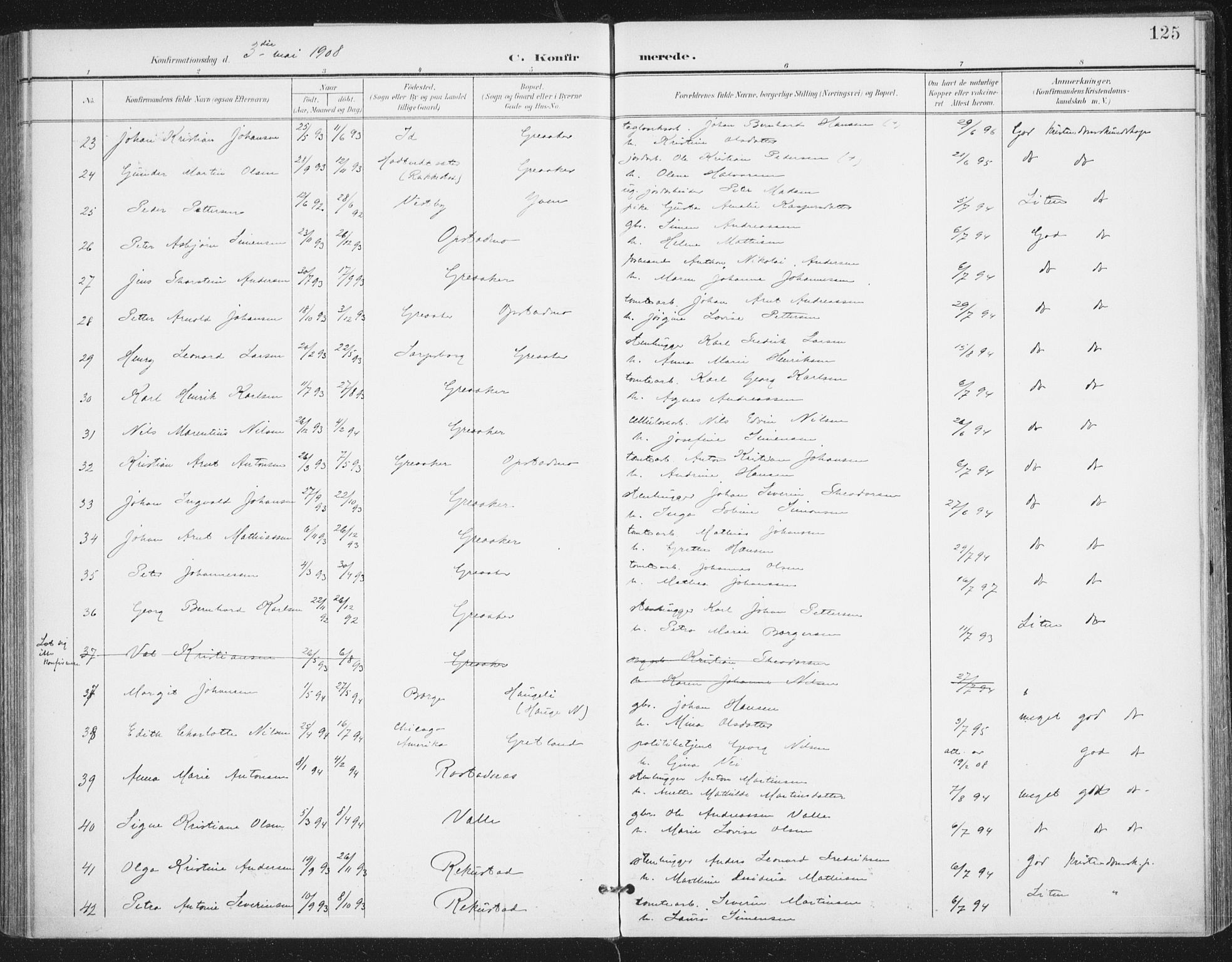 Rolvsøy prestekontor Kirkebøker, AV/SAO-A-2004/F/Fa/L0001: Parish register (official) no. 1, 1901-1909, p. 125