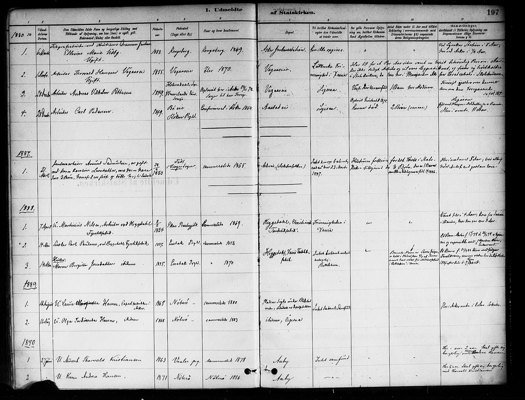 Asker prestekontor Kirkebøker, SAO/A-10256a/F/Fa/L0014: Parish register (official) no. I 14, 1879-1900, p. 197