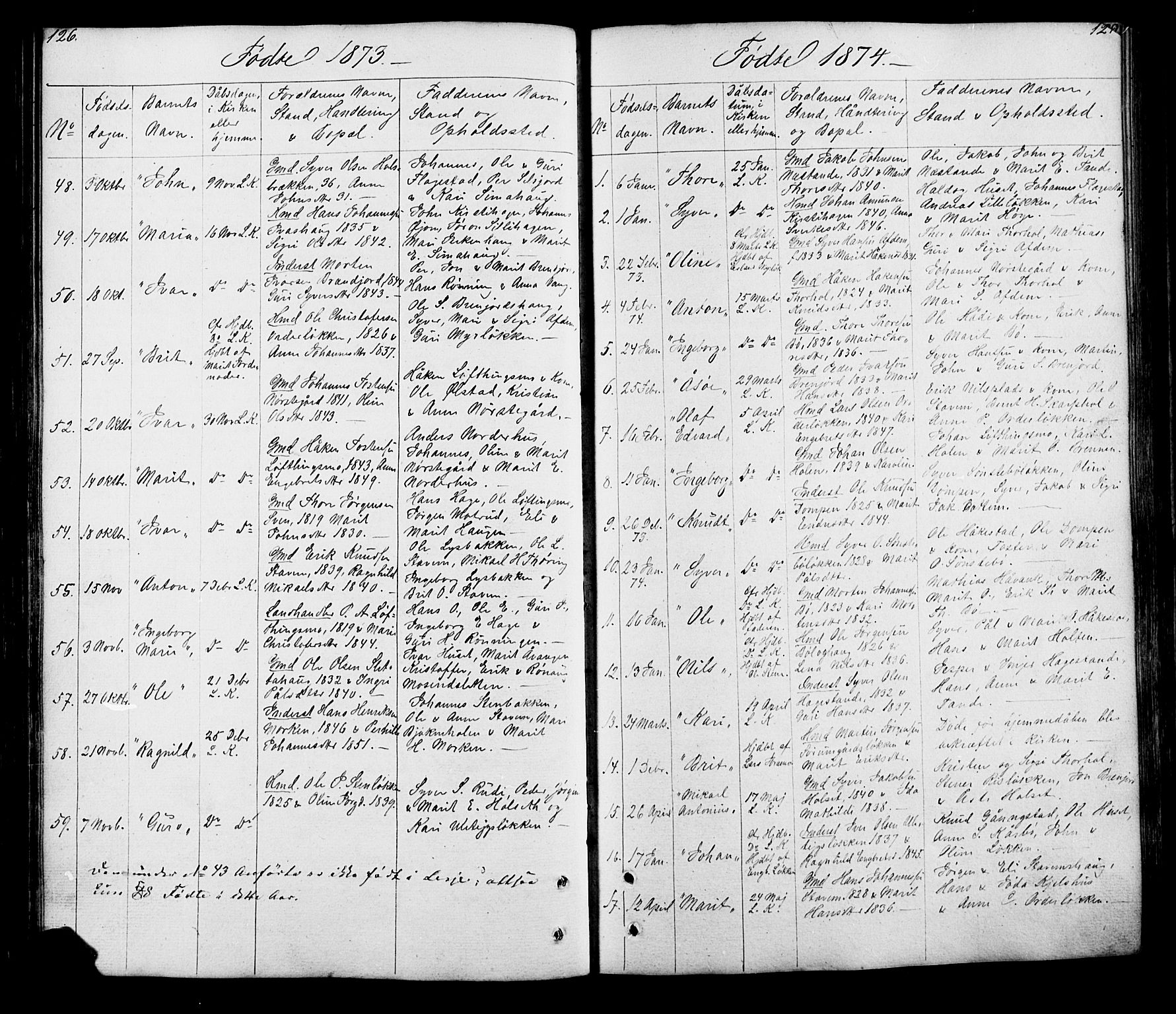Lesja prestekontor, SAH/PREST-068/H/Ha/Hab/L0005: Parish register (copy) no. 5, 1850-1894, p. 126-127