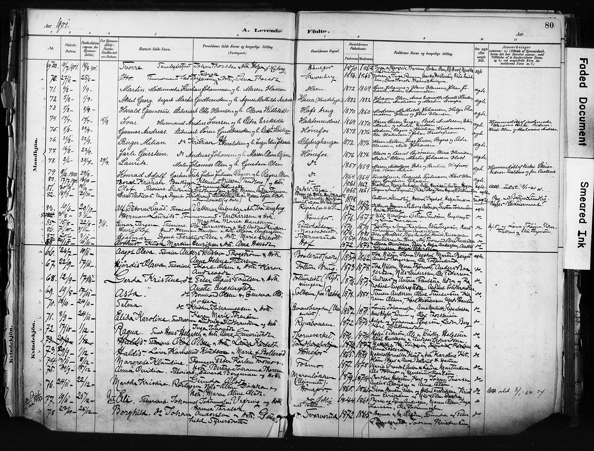 Hønefoss kirkebøker, AV/SAKO-A-609/F/Fa/L0002: Parish register (official) no. 2, 1887-1906, p. 80