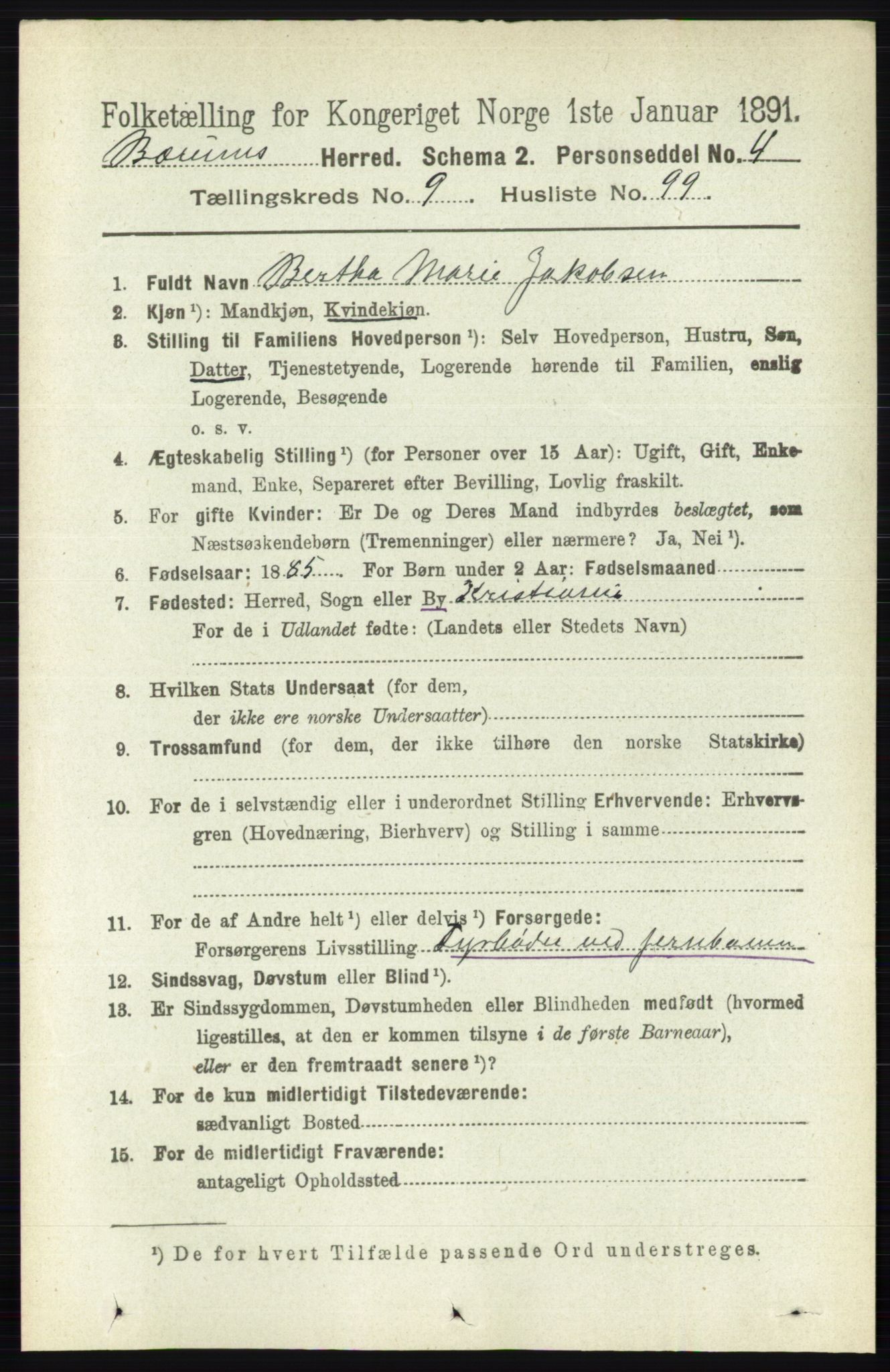 RA, 1891 census for 0219 Bærum, 1891, p. 5995