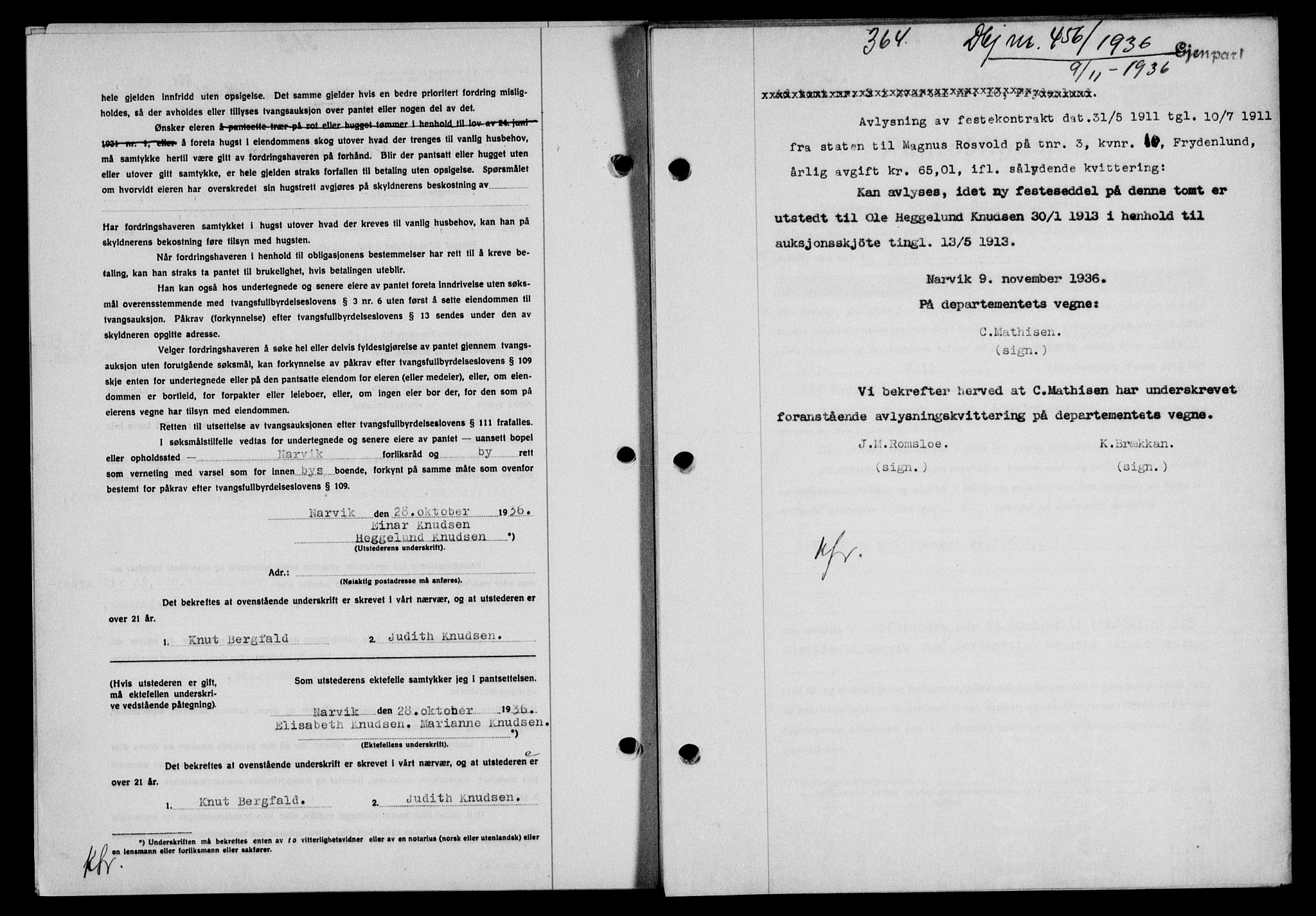 Narvik sorenskriveri, SAT/A-0002/1/2/2C/2Ca/L0011: Mortgage book no. 14, 1935-1937, Deed date: 09.11.1936