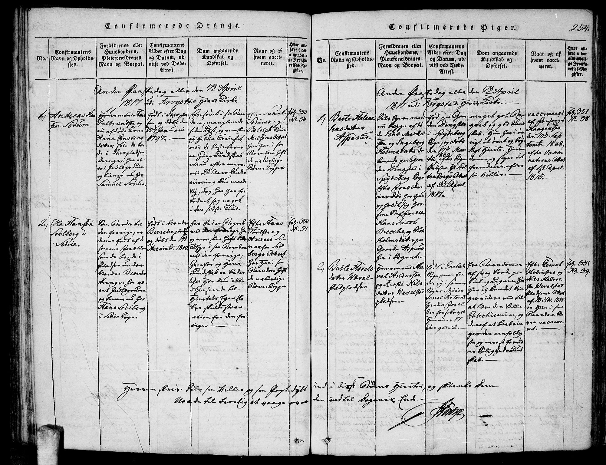 Kråkstad prestekontor Kirkebøker, SAO/A-10125a/F/Fa/L0003: Parish register (official) no. I 3, 1813-1824, p. 254