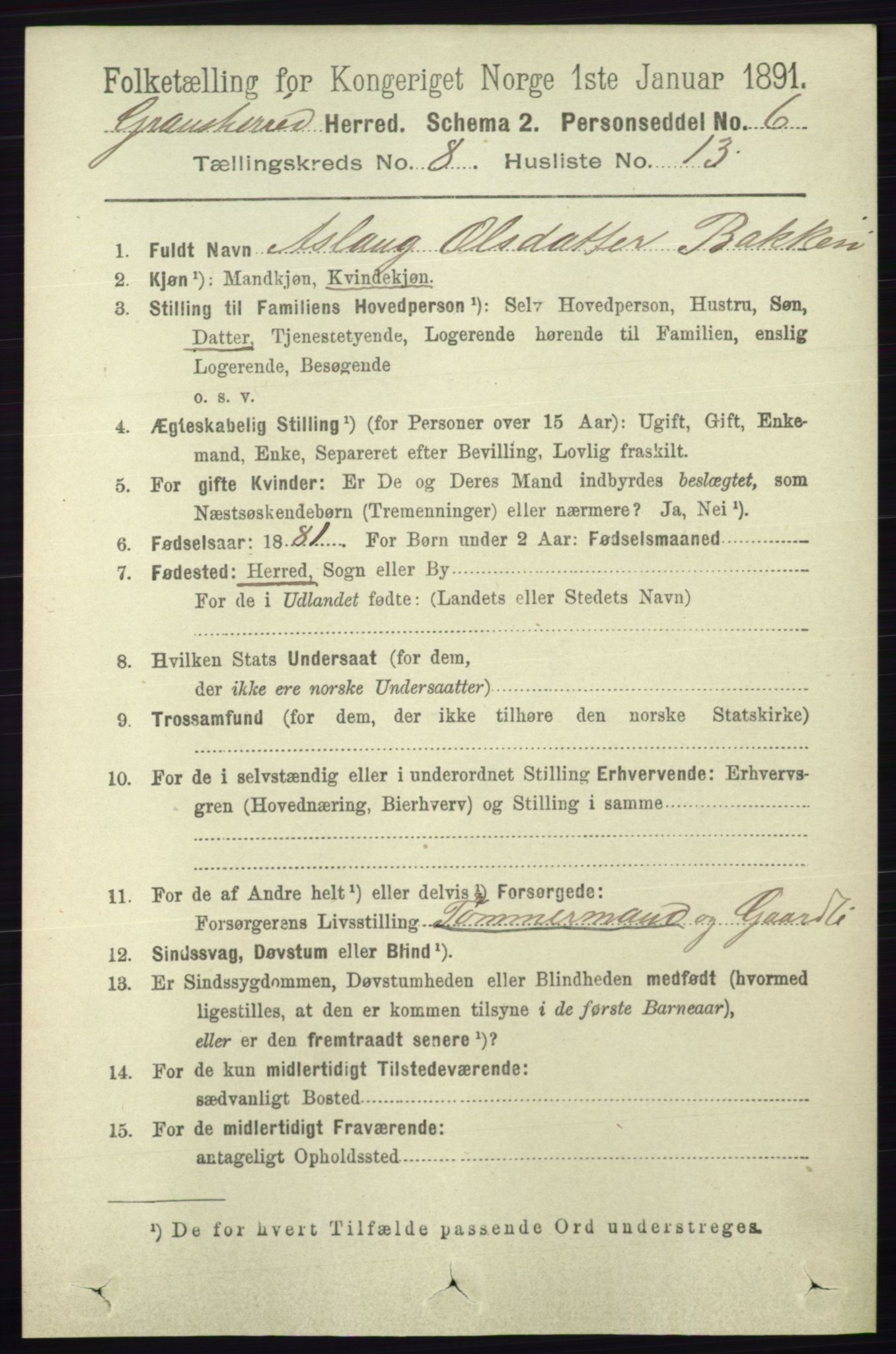 RA, 1891 census for 0824 Gransherad, 1891, p. 1472