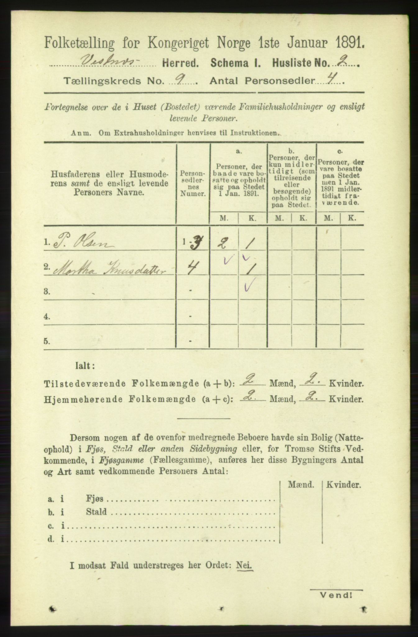 RA, 1891 census for 1535 Vestnes, 1891, p. 3322