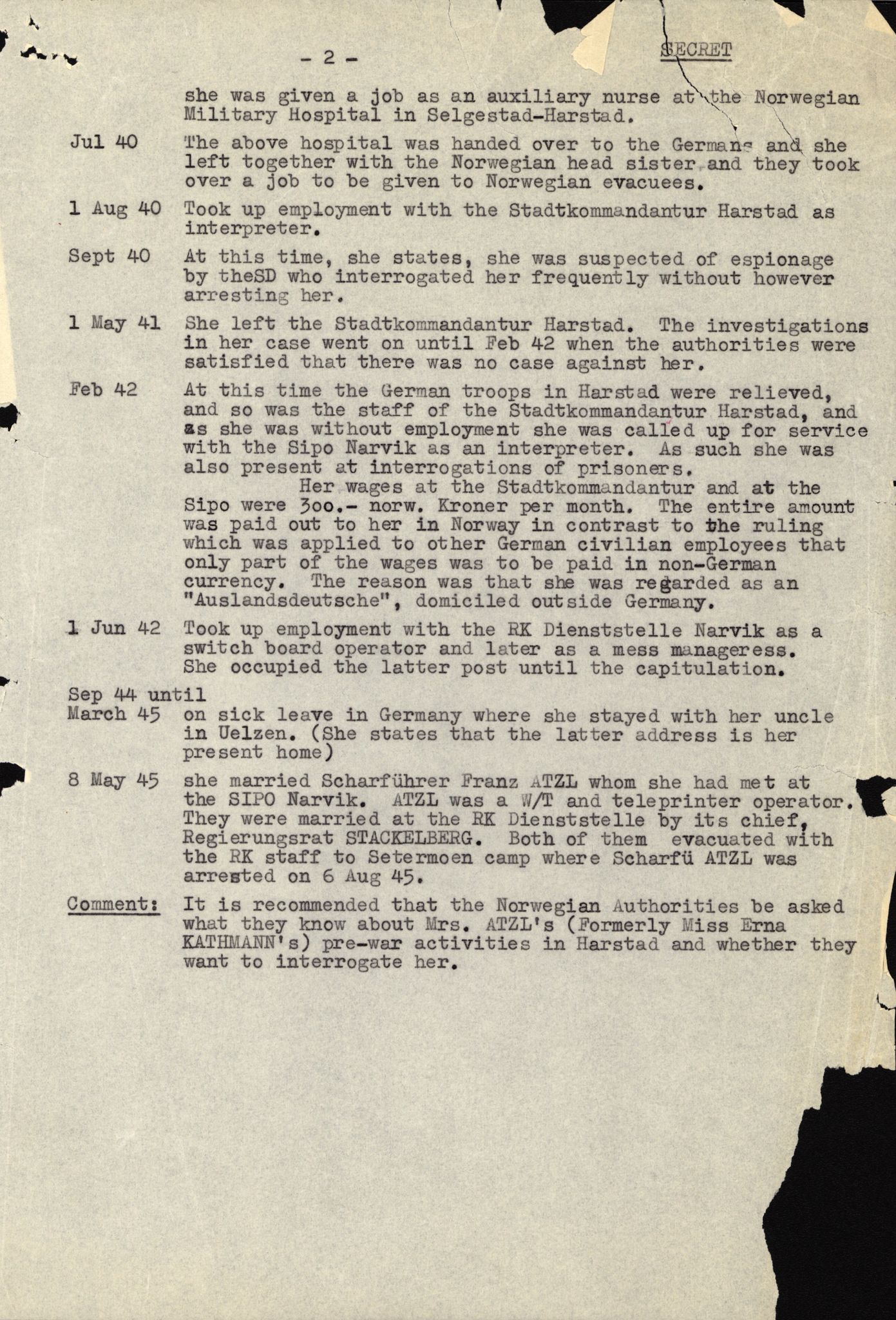 Forsvaret, Forsvarets overkommando II, AV/RA-RAFA-3915/D/Db/L0001: CI Questionaires. Tyske okkupasjonsstyrker i Norge. Tyskere., 1945-1946, p. 415