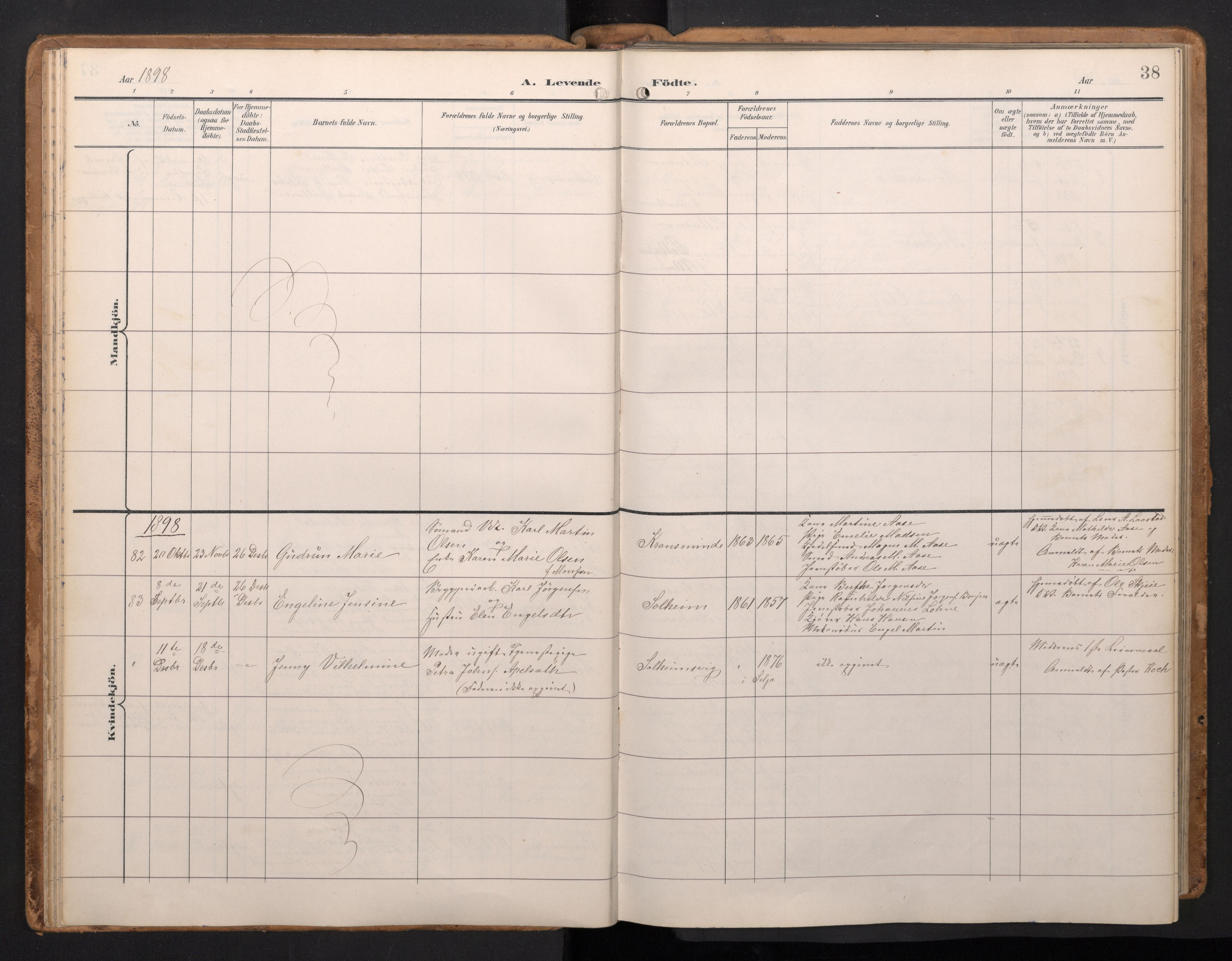 Årstad Sokneprestembete, AV/SAB-A-79301/H/Hab/L0002: Parish register (copy) no. A 2, 1896-1912, p. 37b-38a