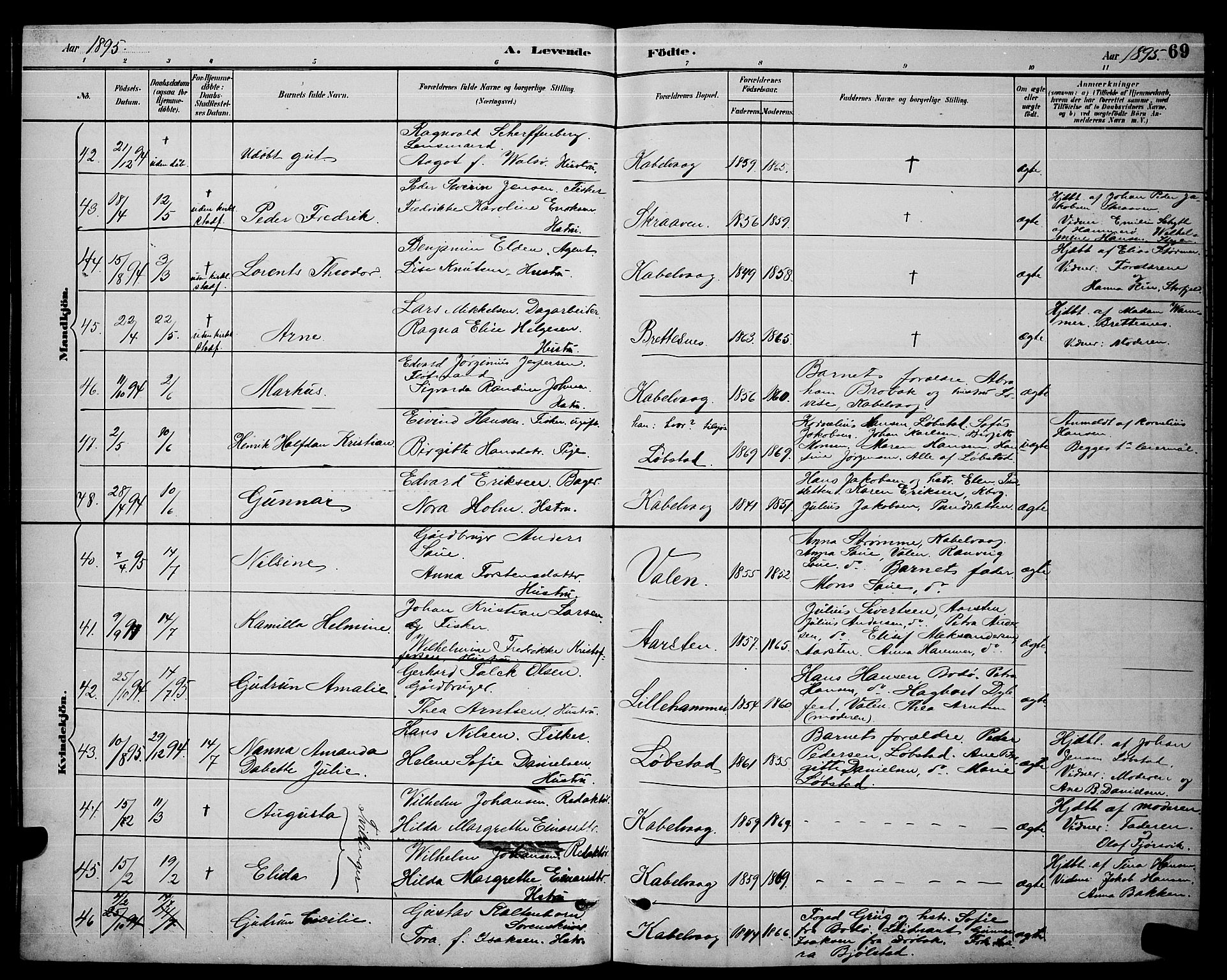 Ministerialprotokoller, klokkerbøker og fødselsregistre - Nordland, AV/SAT-A-1459/874/L1077: Parish register (copy) no. 874C06, 1891-1900, p. 69