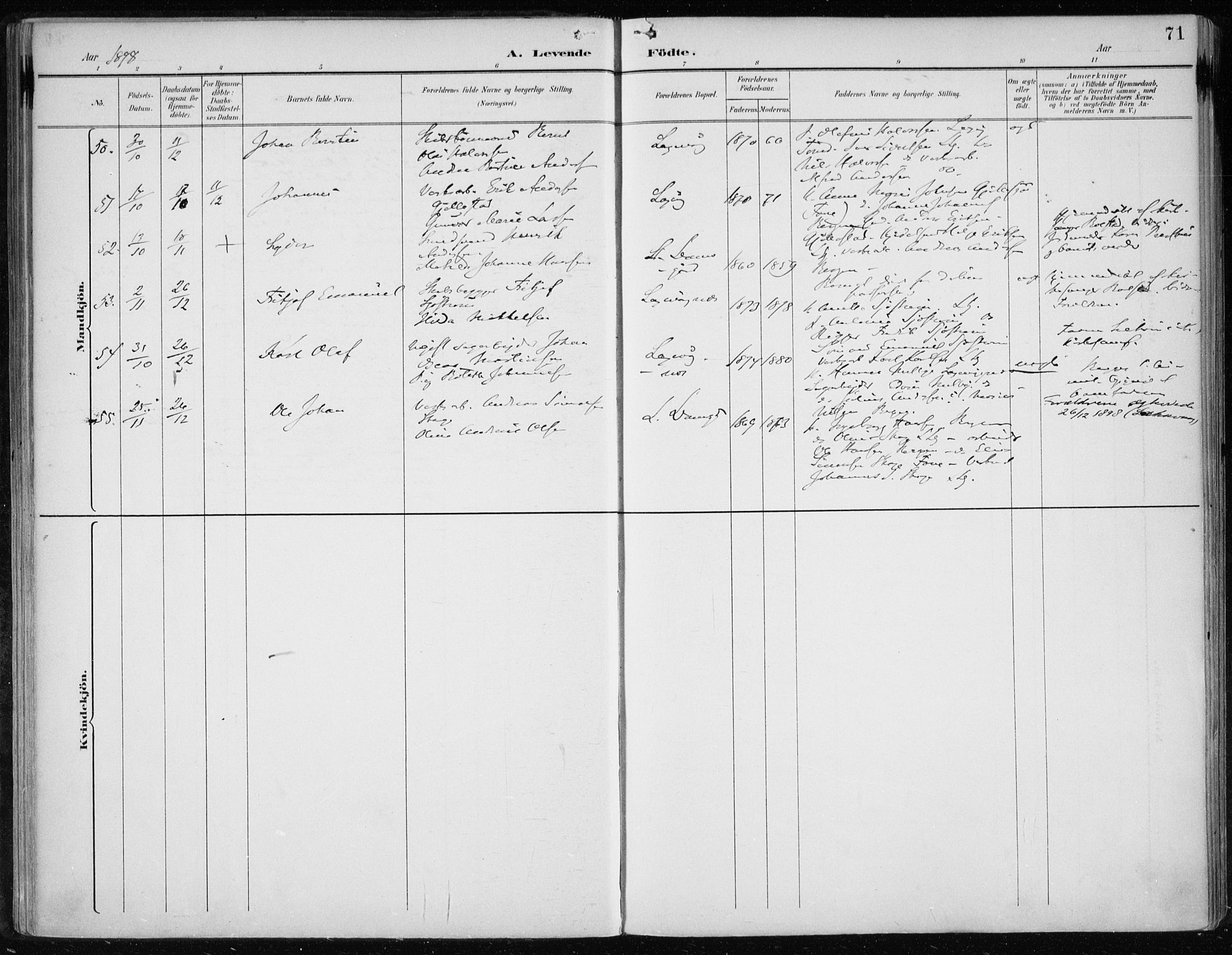 Askøy Sokneprestembete, AV/SAB-A-74101/H/Ha/Haa/Haae/L0003: Parish register (official) no. E 3, 1891-1903, p. 71