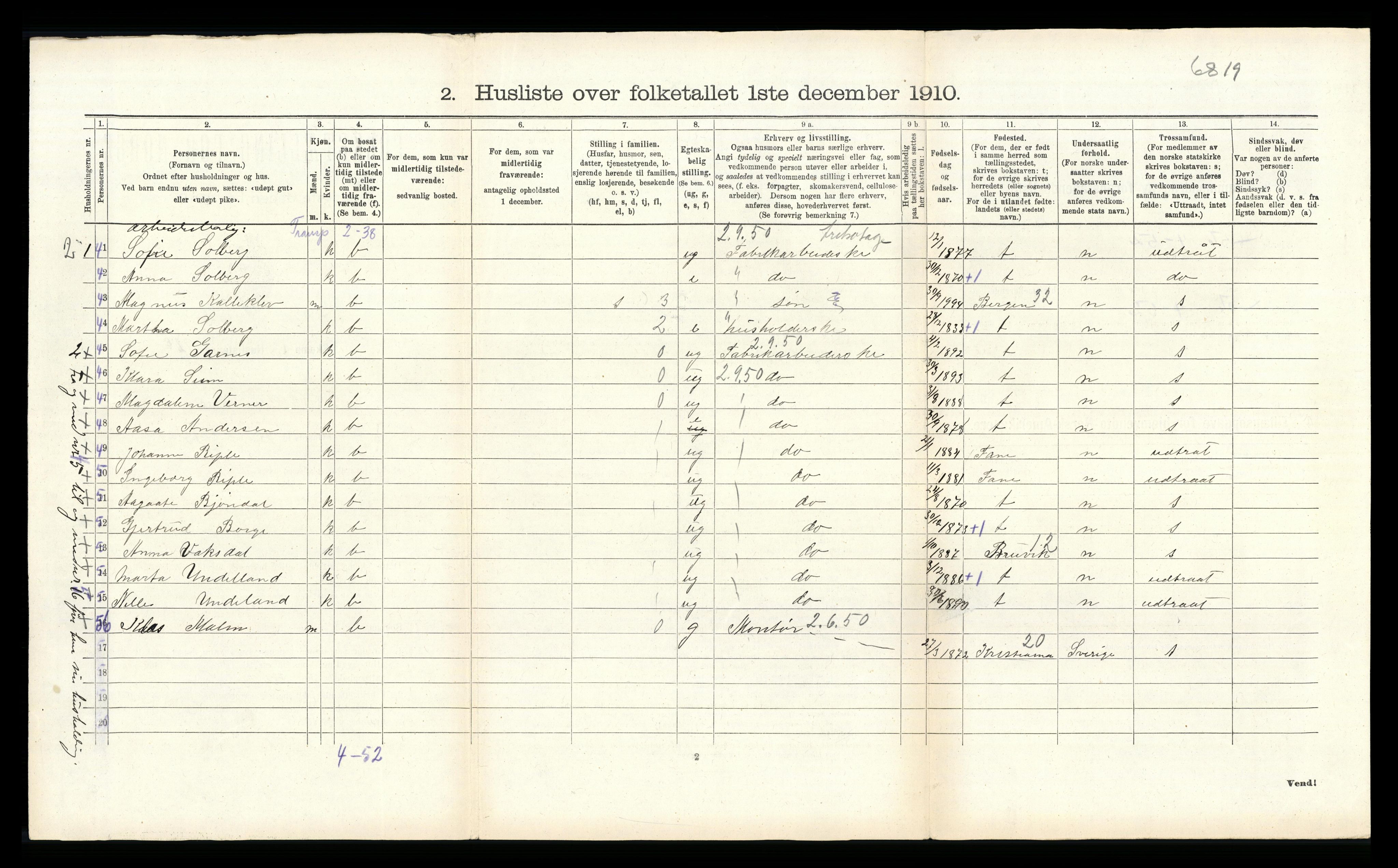 RA, 1910 census for Haus, 1910, p. 1219