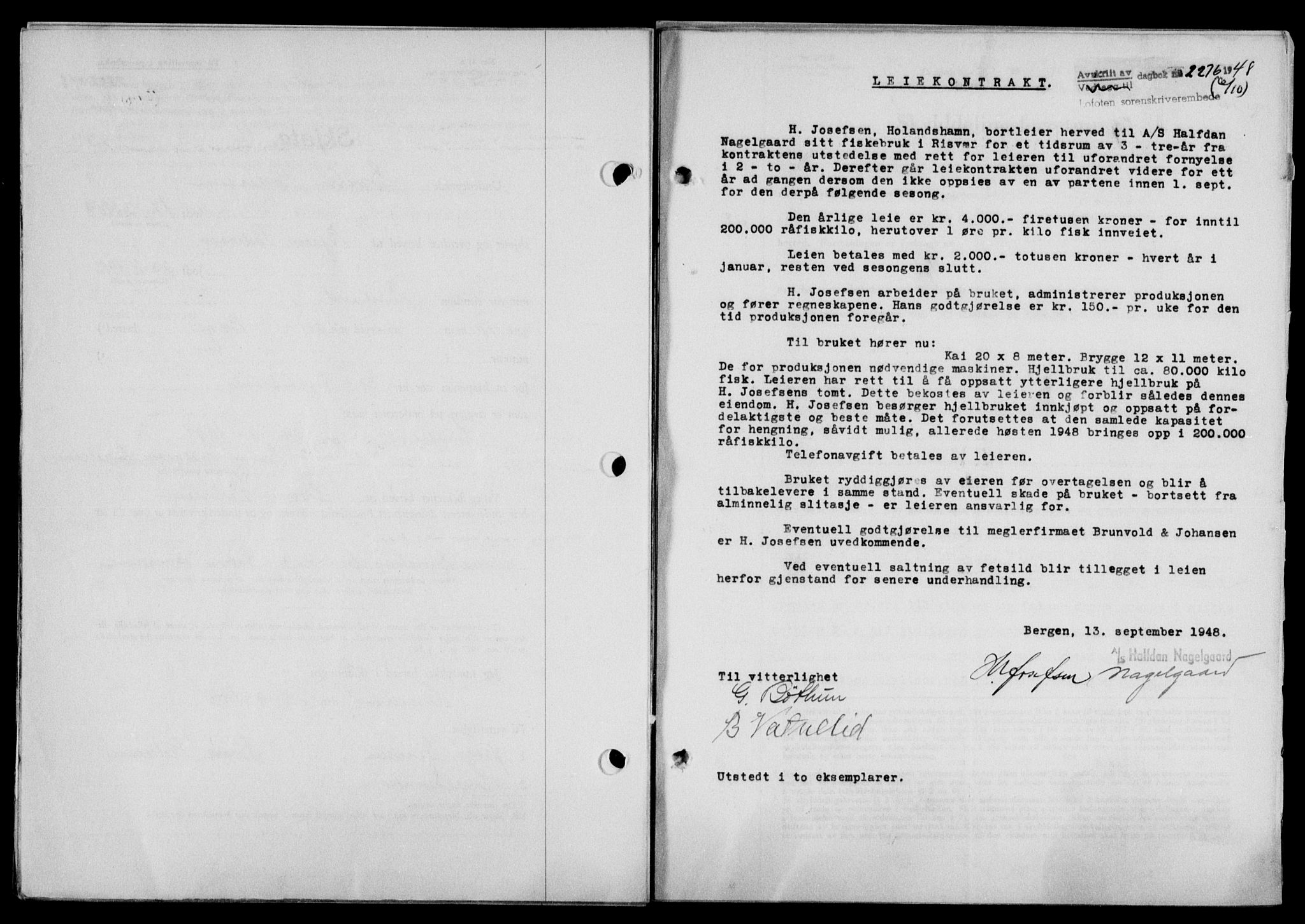 Lofoten sorenskriveri, SAT/A-0017/1/2/2C/L0019a: Mortgage book no. 19a, 1948-1948, Diary no: : 2276/1948