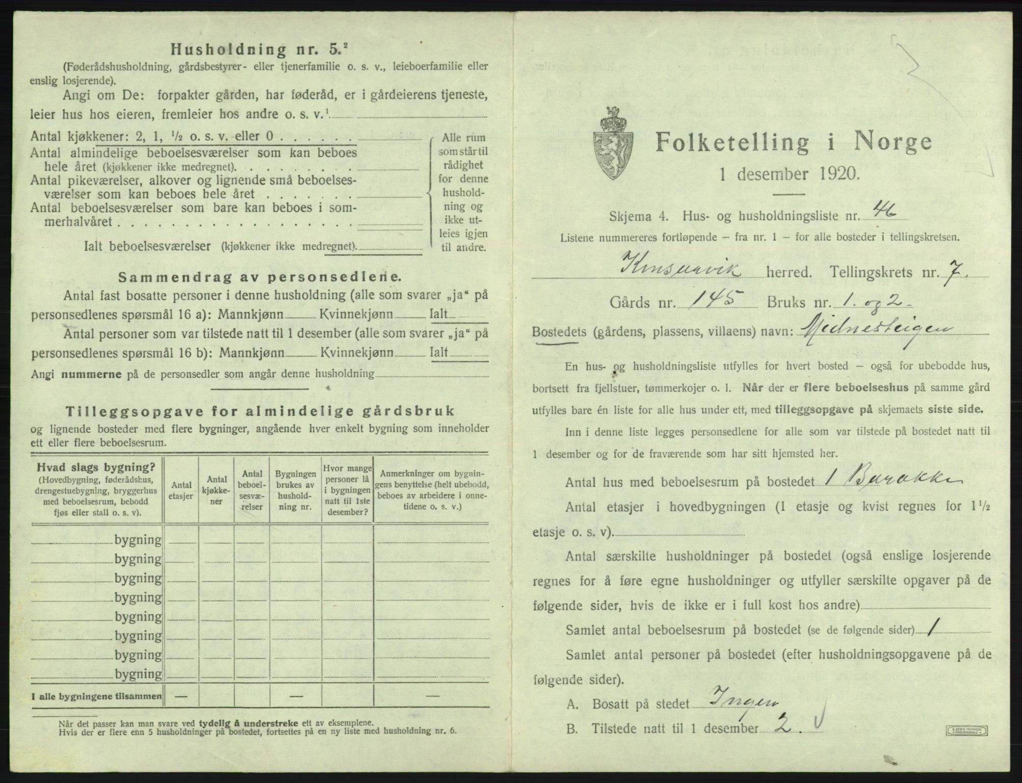 SAB, 1920 census for Kinsarvik, 1920, p. 551