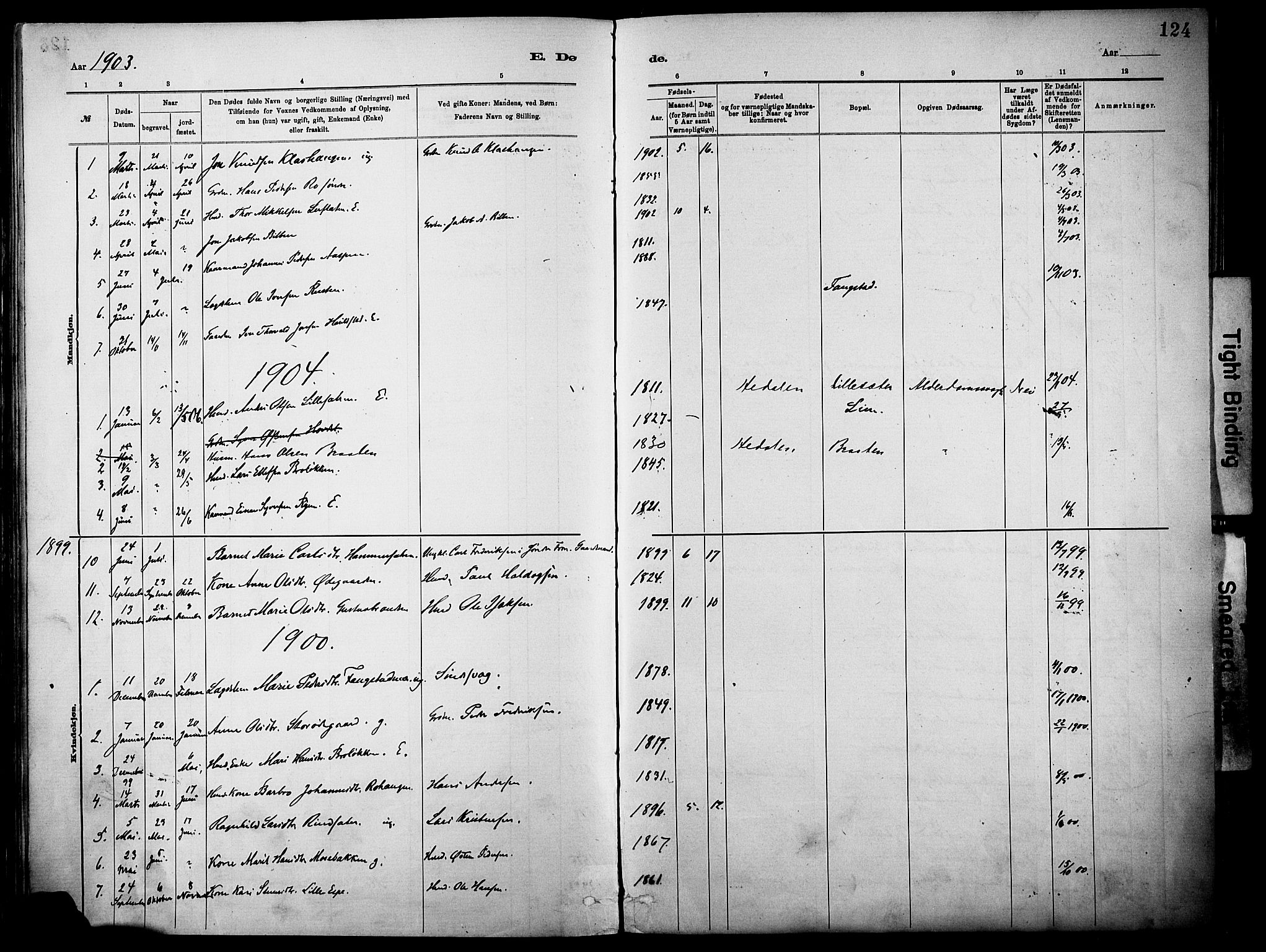 Vågå prestekontor, SAH/PREST-076/H/Ha/Haa/L0010: Parish register (official) no. 10, 1887-1904, p. 124