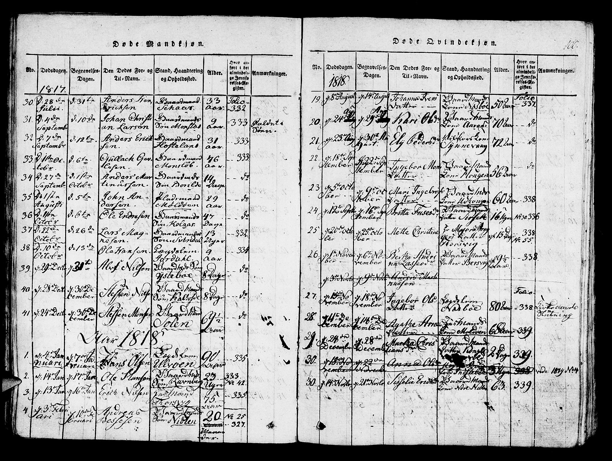 Lindås Sokneprestembete, AV/SAB-A-76701/H/Haa/Haaa/L0007: Parish register (official) no. A 7, 1816-1823, p. 100