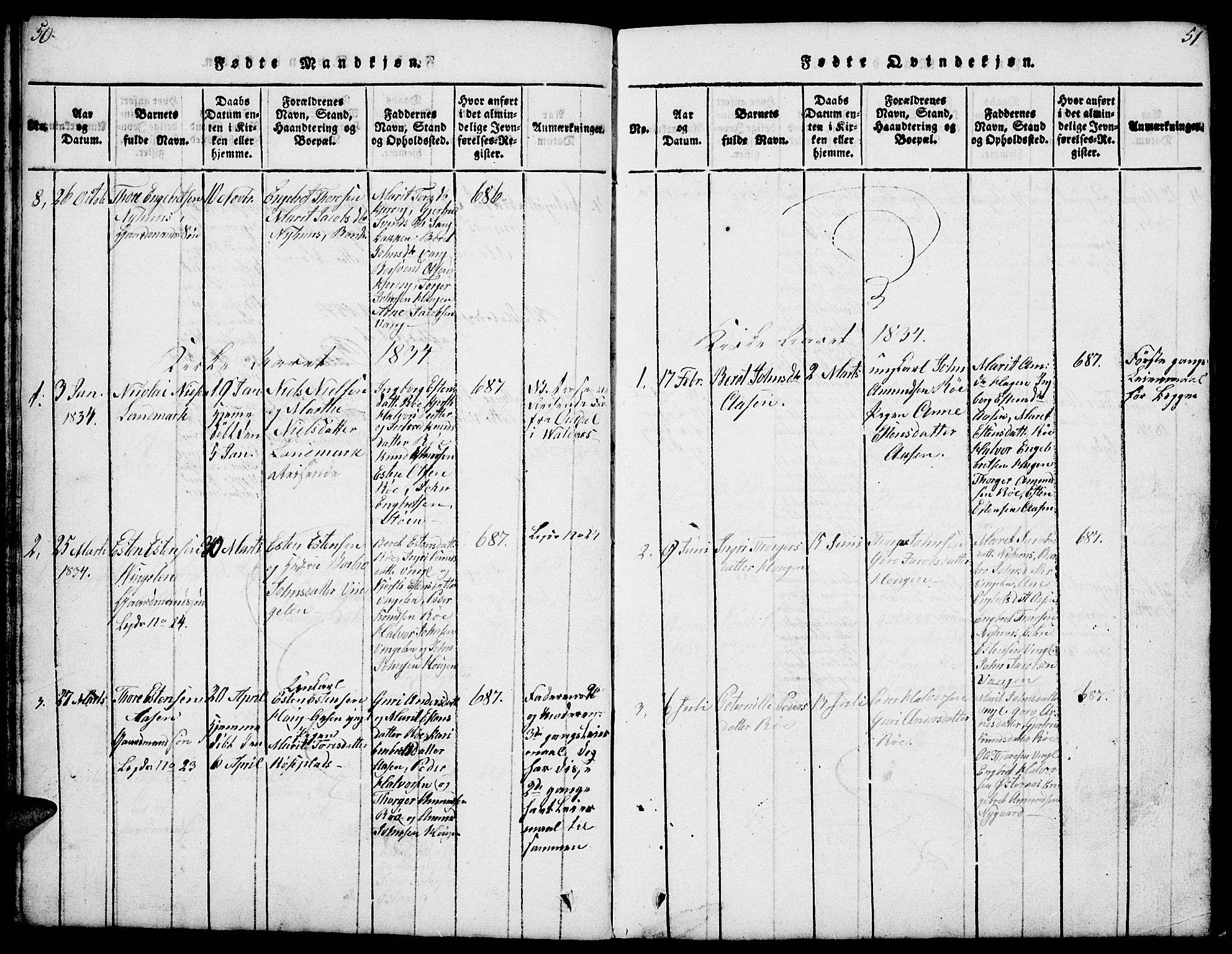 Tolga prestekontor, SAH/PREST-062/L/L0003: Parish register (copy) no. 3, 1815-1862, p. 50-51
