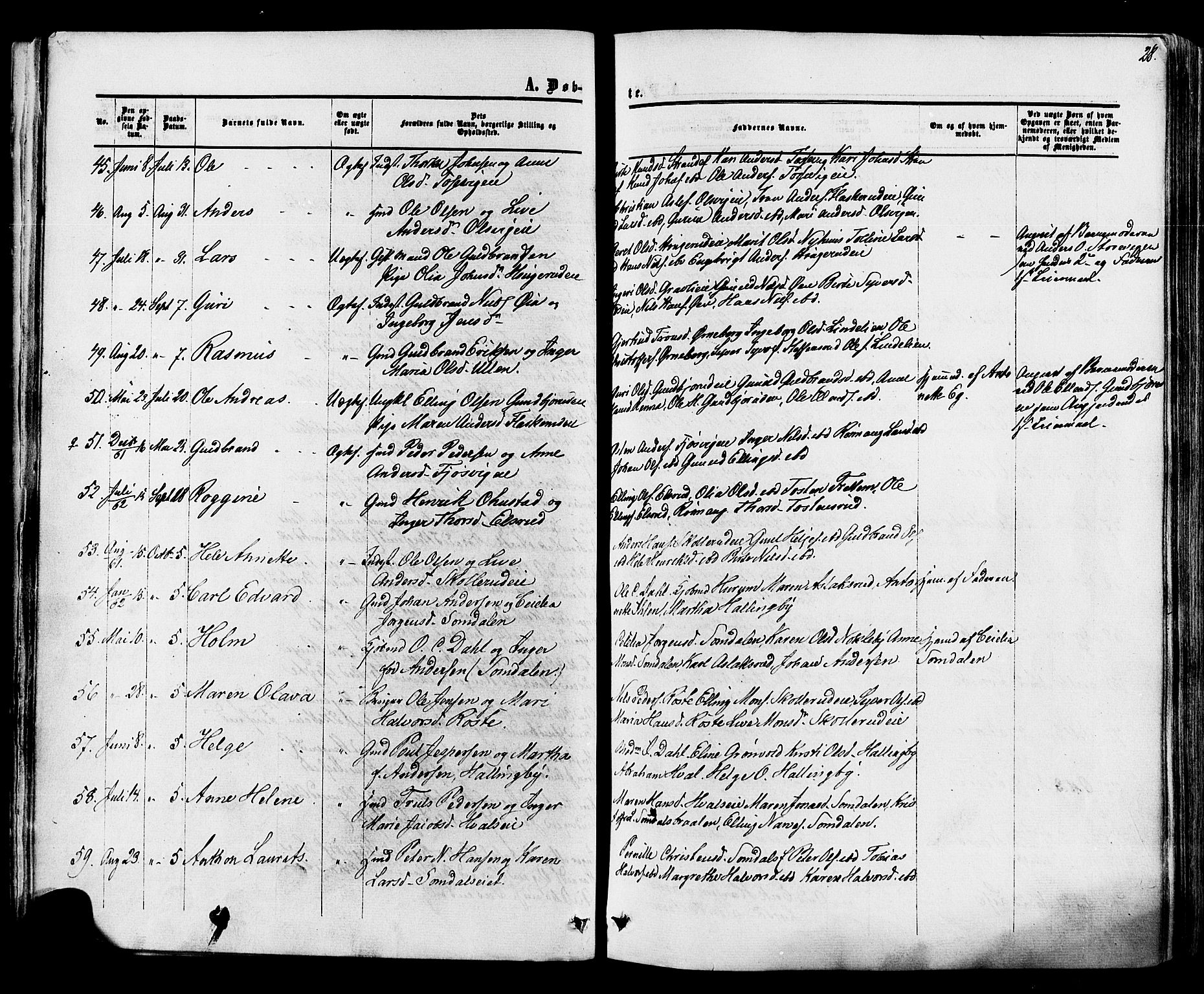 Ådal kirkebøker, SAKO/A-248/F/Fa/L0001: Parish register (official) no. I 1, 1857-1883, p. 28