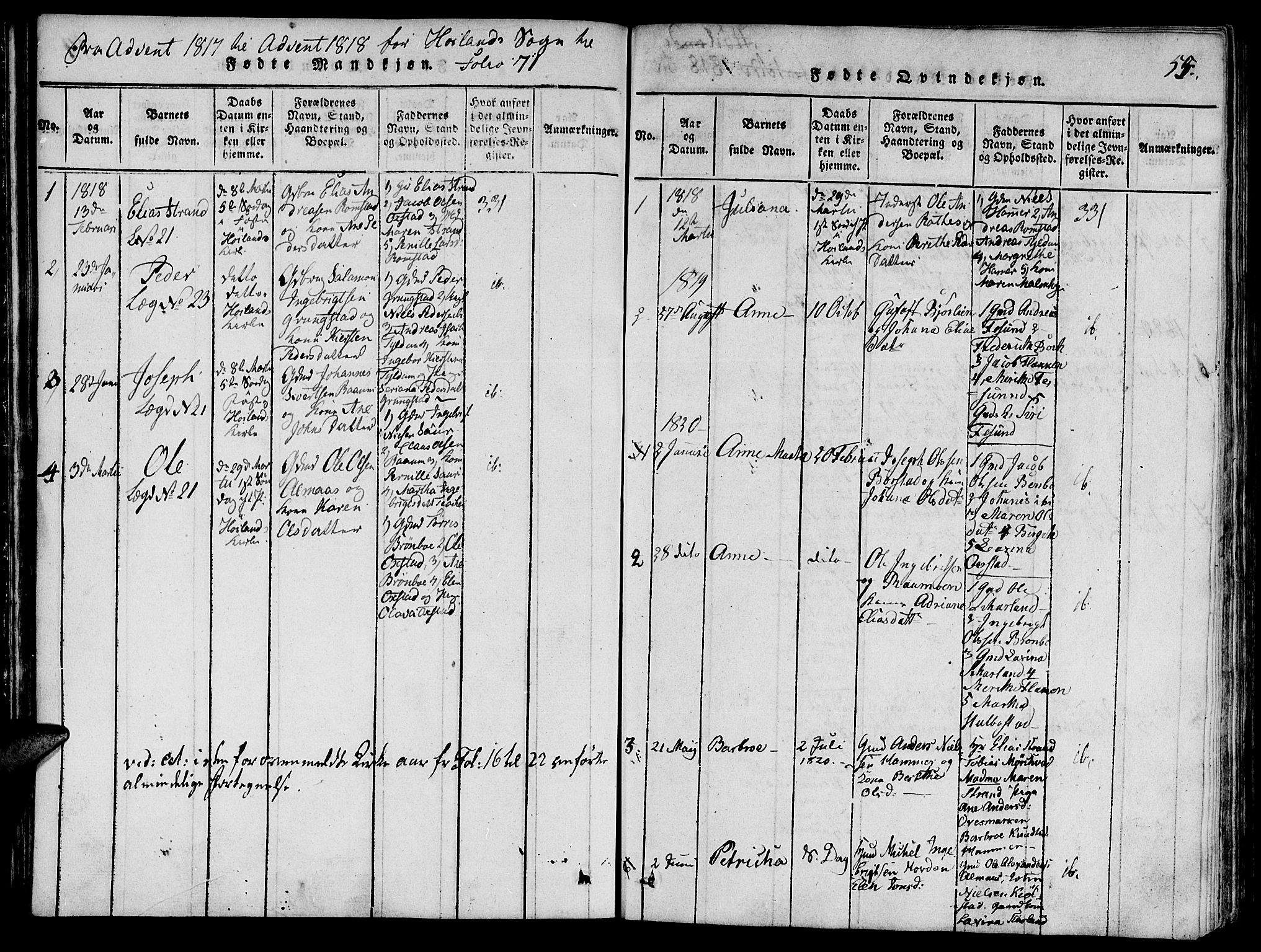 Ministerialprotokoller, klokkerbøker og fødselsregistre - Nord-Trøndelag, AV/SAT-A-1458/764/L0546: Parish register (official) no. 764A06 /3, 1817-1821, p. 55