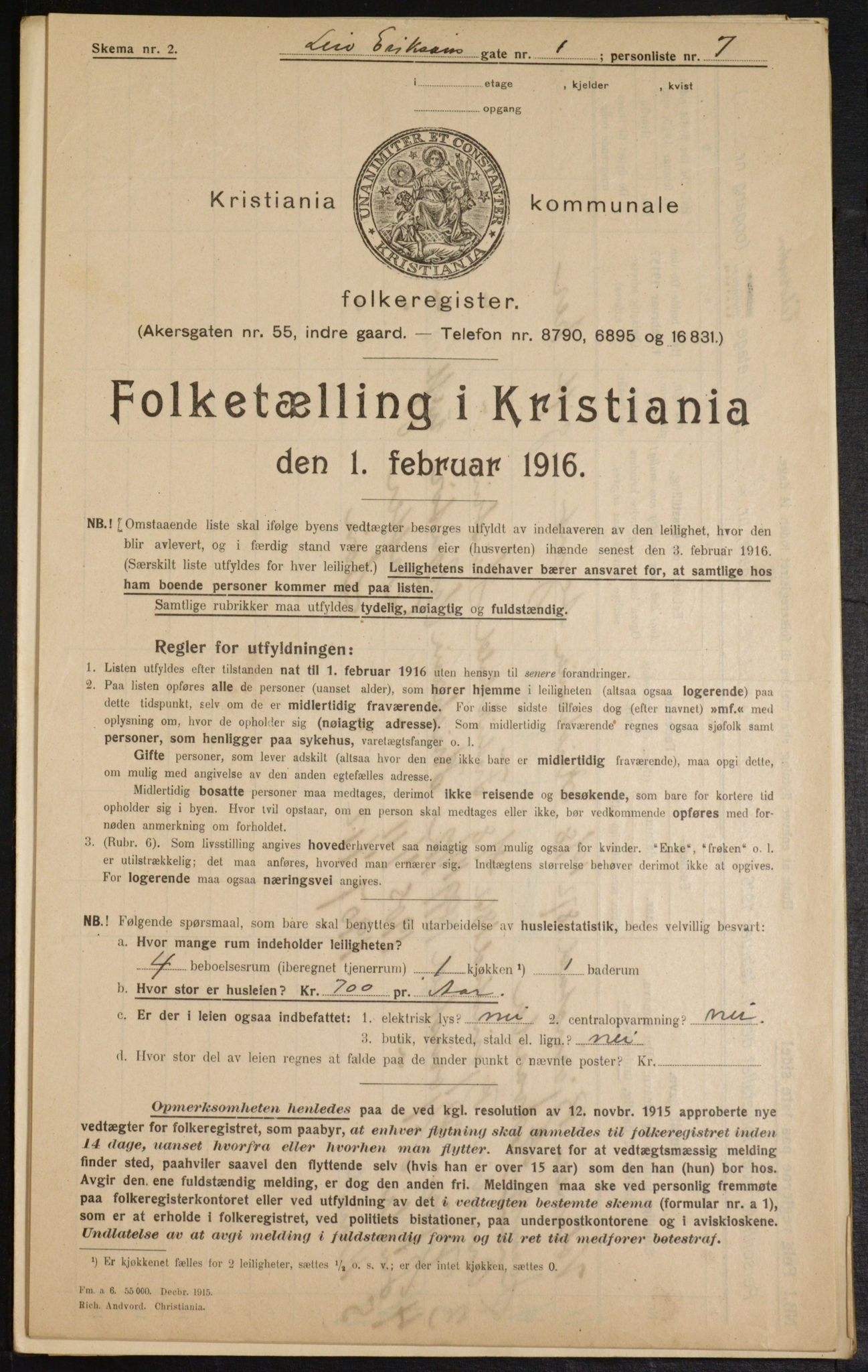 OBA, Municipal Census 1916 for Kristiania, 1916, p. 58735