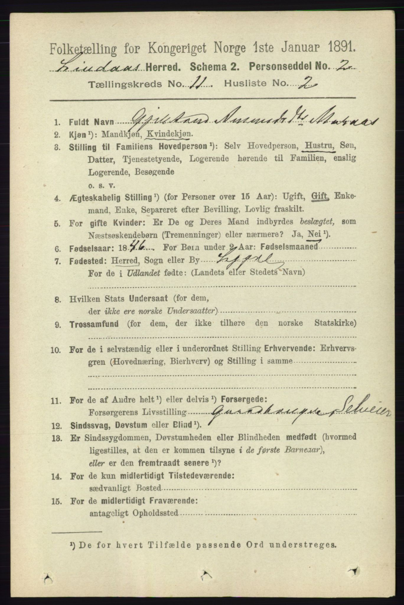 RA, 1891 census for 1263 Lindås, 1891, p. 3666