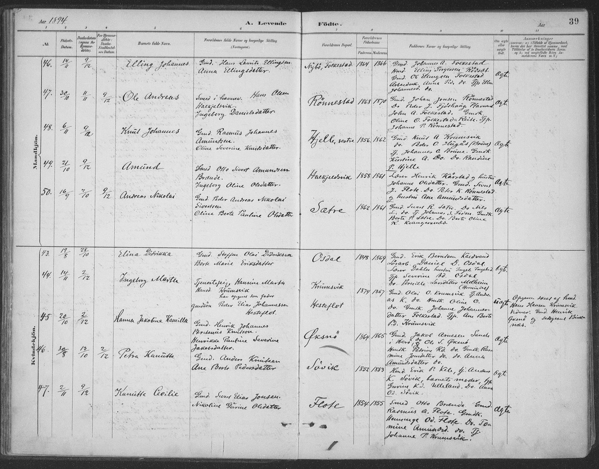 Ministerialprotokoller, klokkerbøker og fødselsregistre - Møre og Romsdal, AV/SAT-A-1454/511/L0142: Parish register (official) no. 511A09, 1891-1905, p. 39