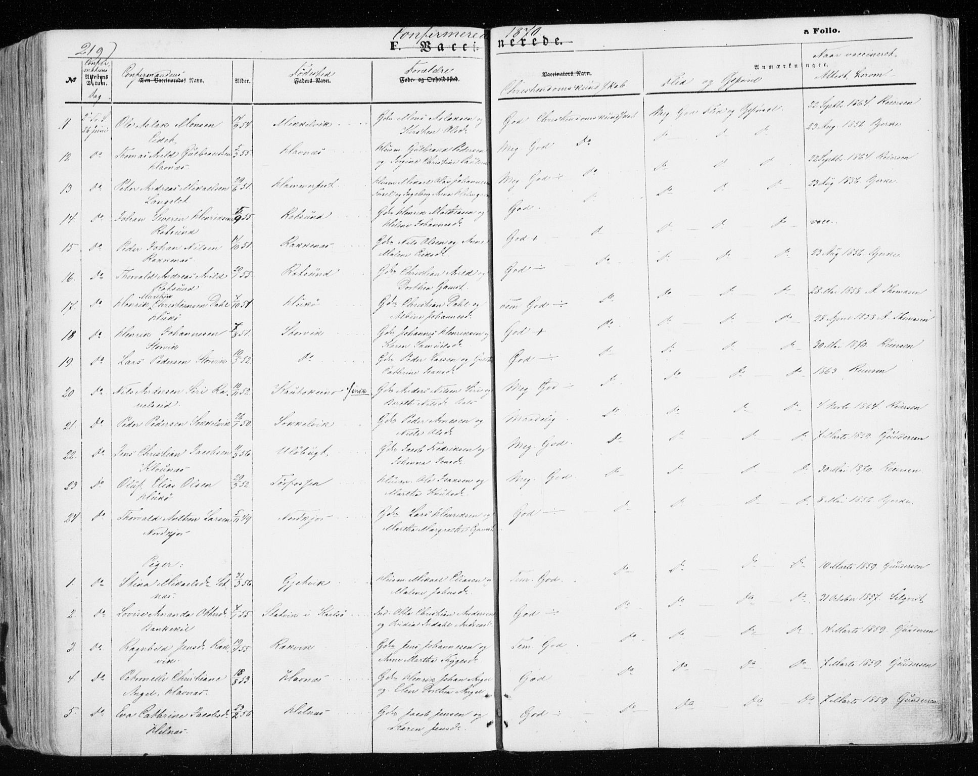 Skjervøy sokneprestkontor, SATØ/S-1300/H/Ha/Haa/L0007kirke: Parish register (official) no. 7, 1860-1870, p. 219