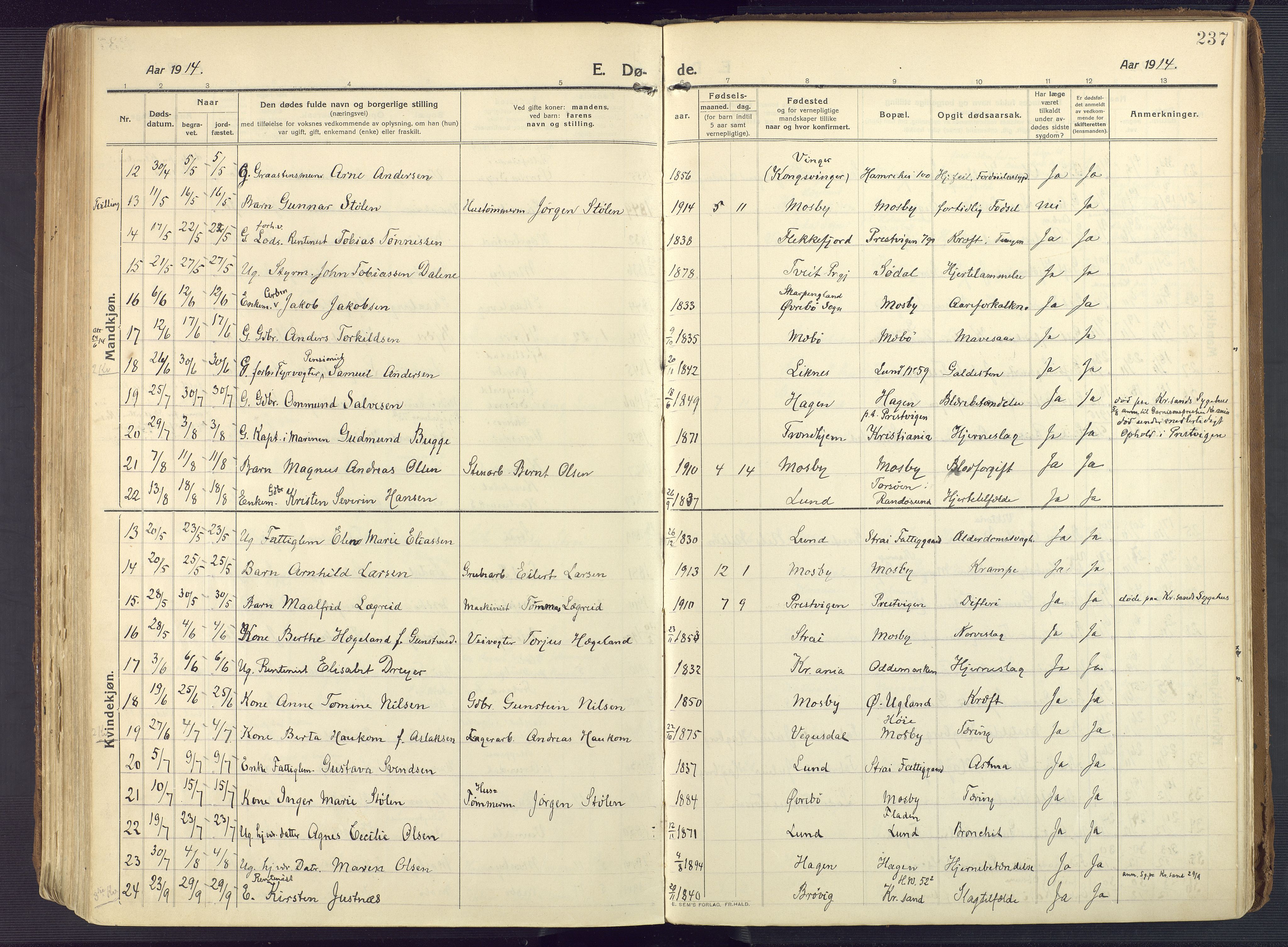 Oddernes sokneprestkontor, AV/SAK-1111-0033/F/Fa/Faa/L0012: Parish register (official) no. A 12, 1912-1925, p. 237