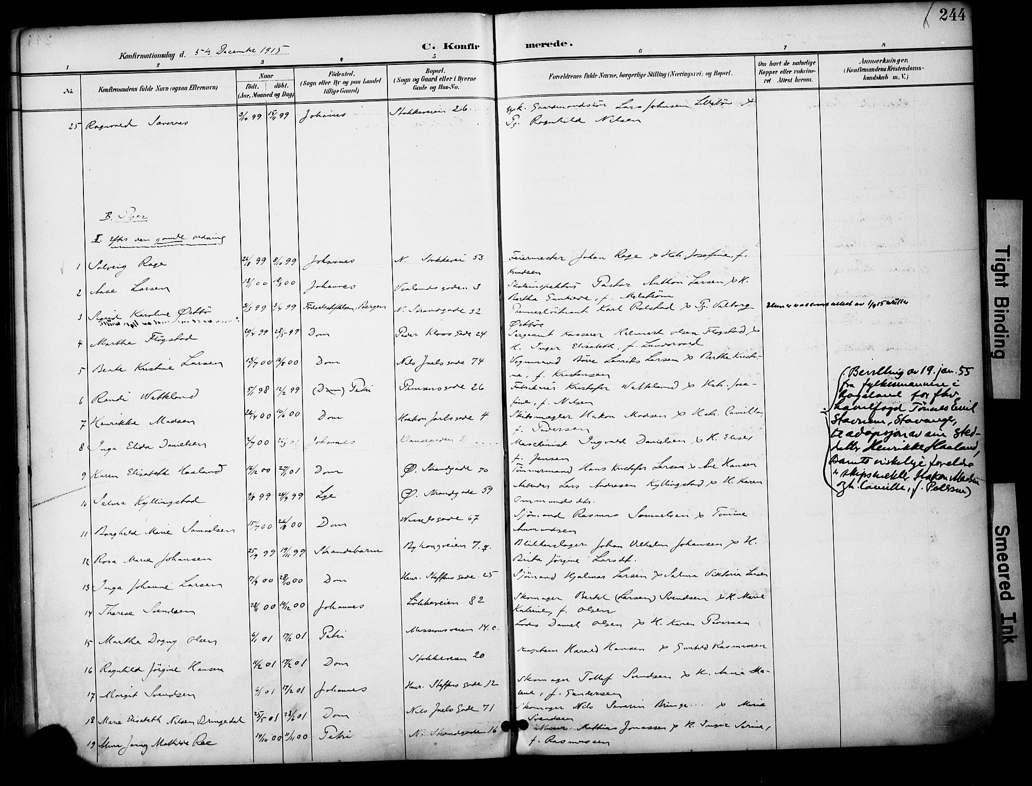 Domkirken sokneprestkontor, AV/SAST-A-101812/001/30/30BA/L0031: Parish register (official) no. A 30, 1896-1916, p. 244