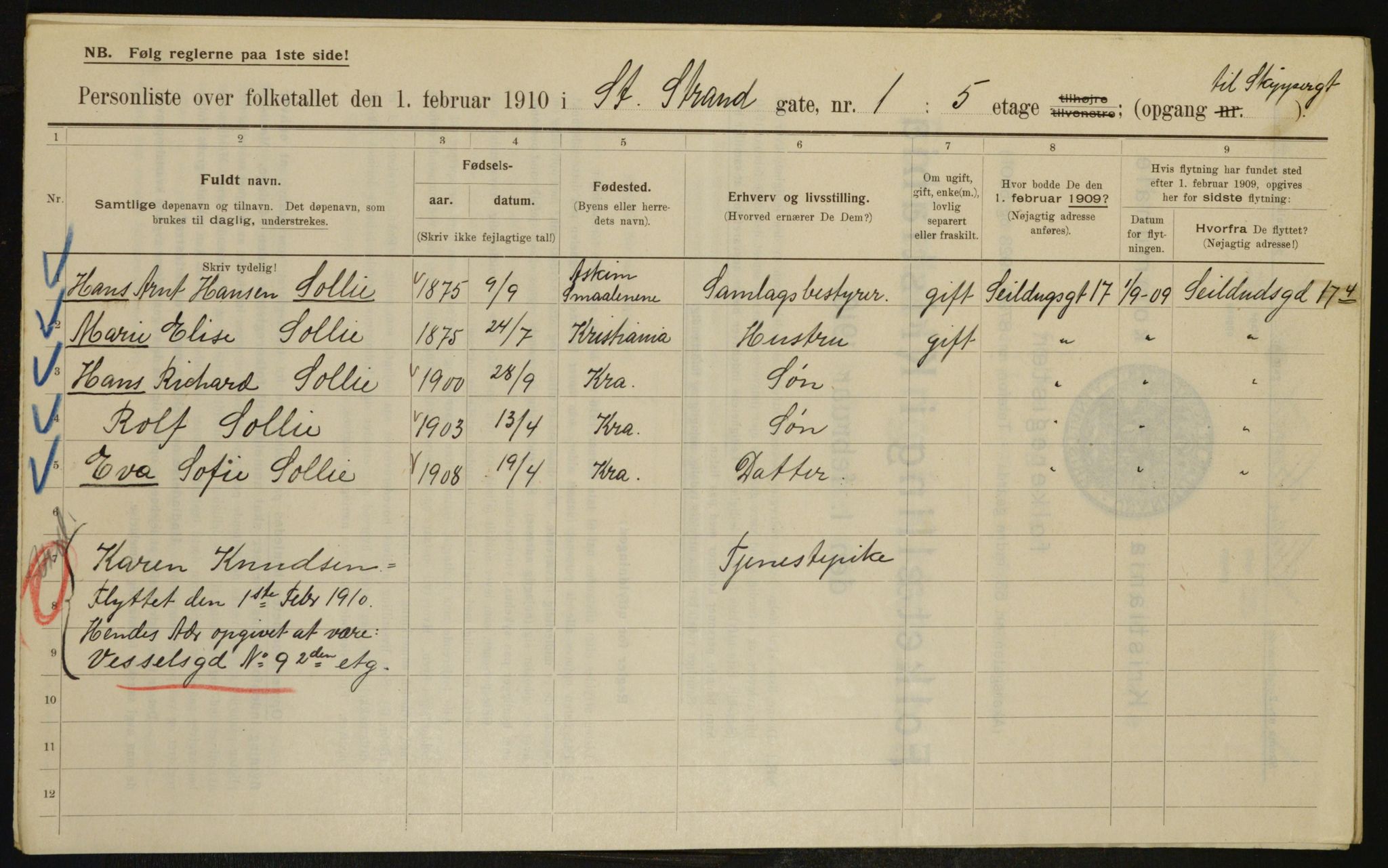 OBA, Municipal Census 1910 for Kristiania, 1910, p. 97706