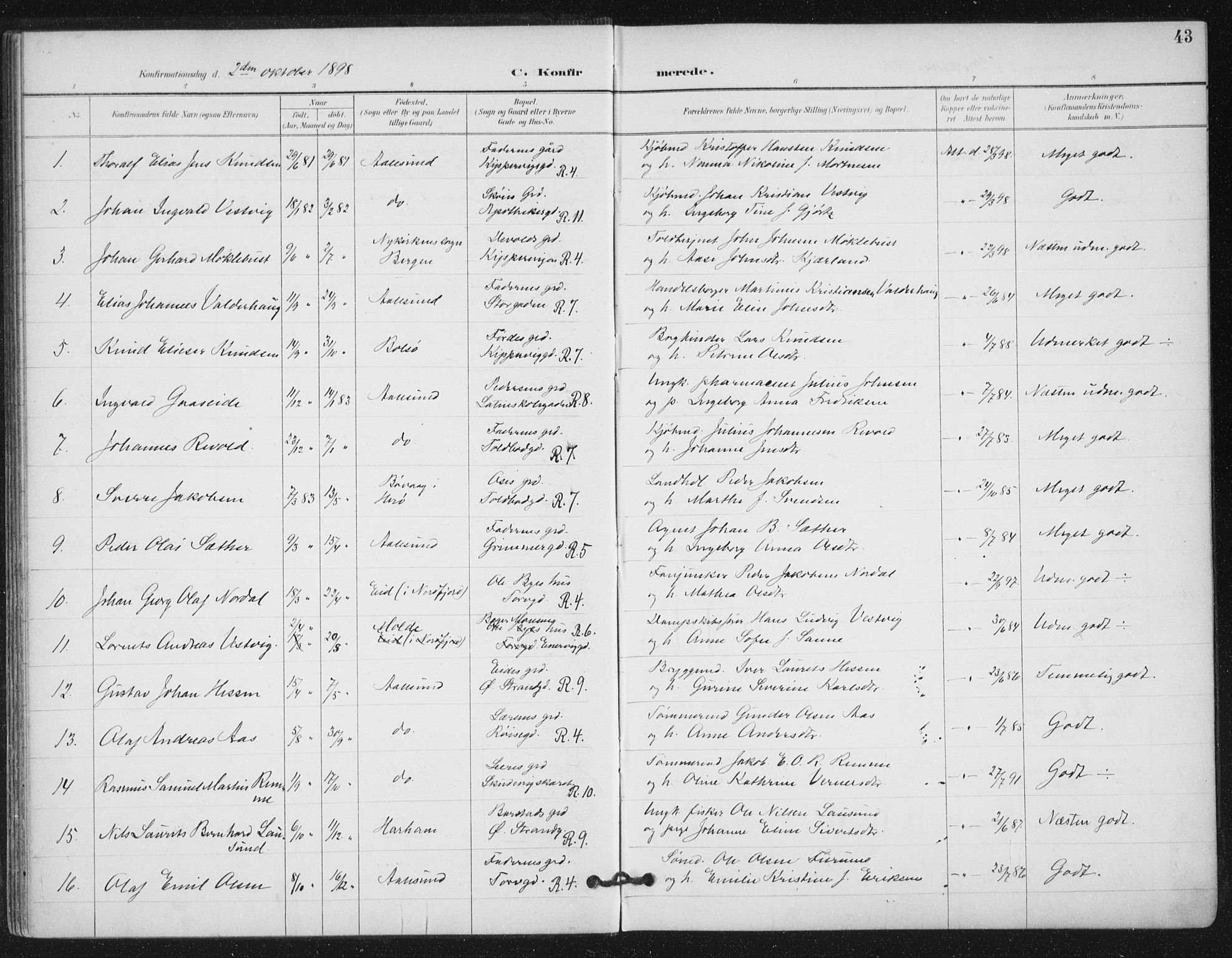 Ministerialprotokoller, klokkerbøker og fødselsregistre - Møre og Romsdal, AV/SAT-A-1454/529/L0457: Parish register (official) no. 529A07, 1894-1903, p. 43