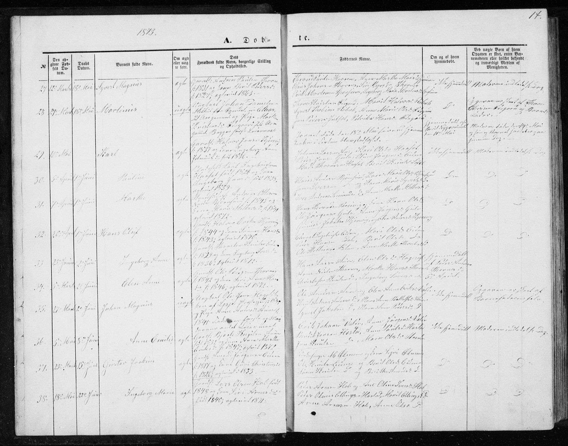 Ministerialprotokoller, klokkerbøker og fødselsregistre - Møre og Romsdal, AV/SAT-A-1454/565/L0754: Parish register (copy) no. 565C03, 1870-1896, p. 14