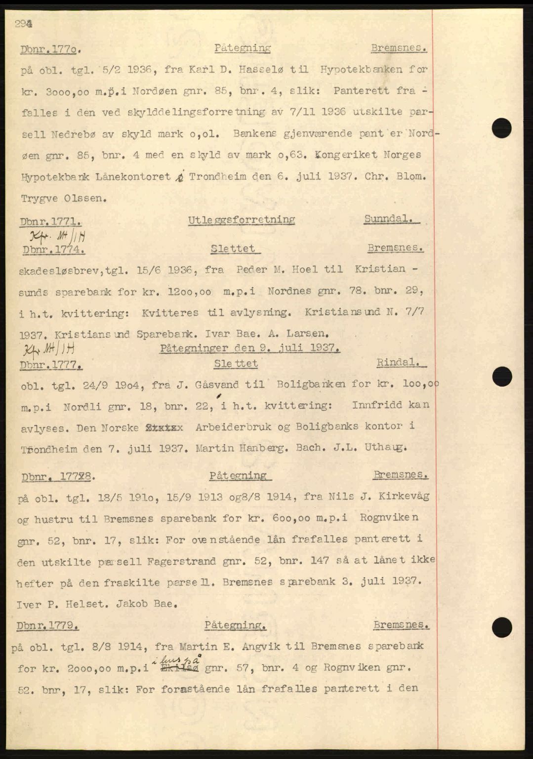 Nordmøre sorenskriveri, AV/SAT-A-4132/1/2/2Ca: Mortgage book no. C80, 1936-1939, Diary no: : 1770/1937