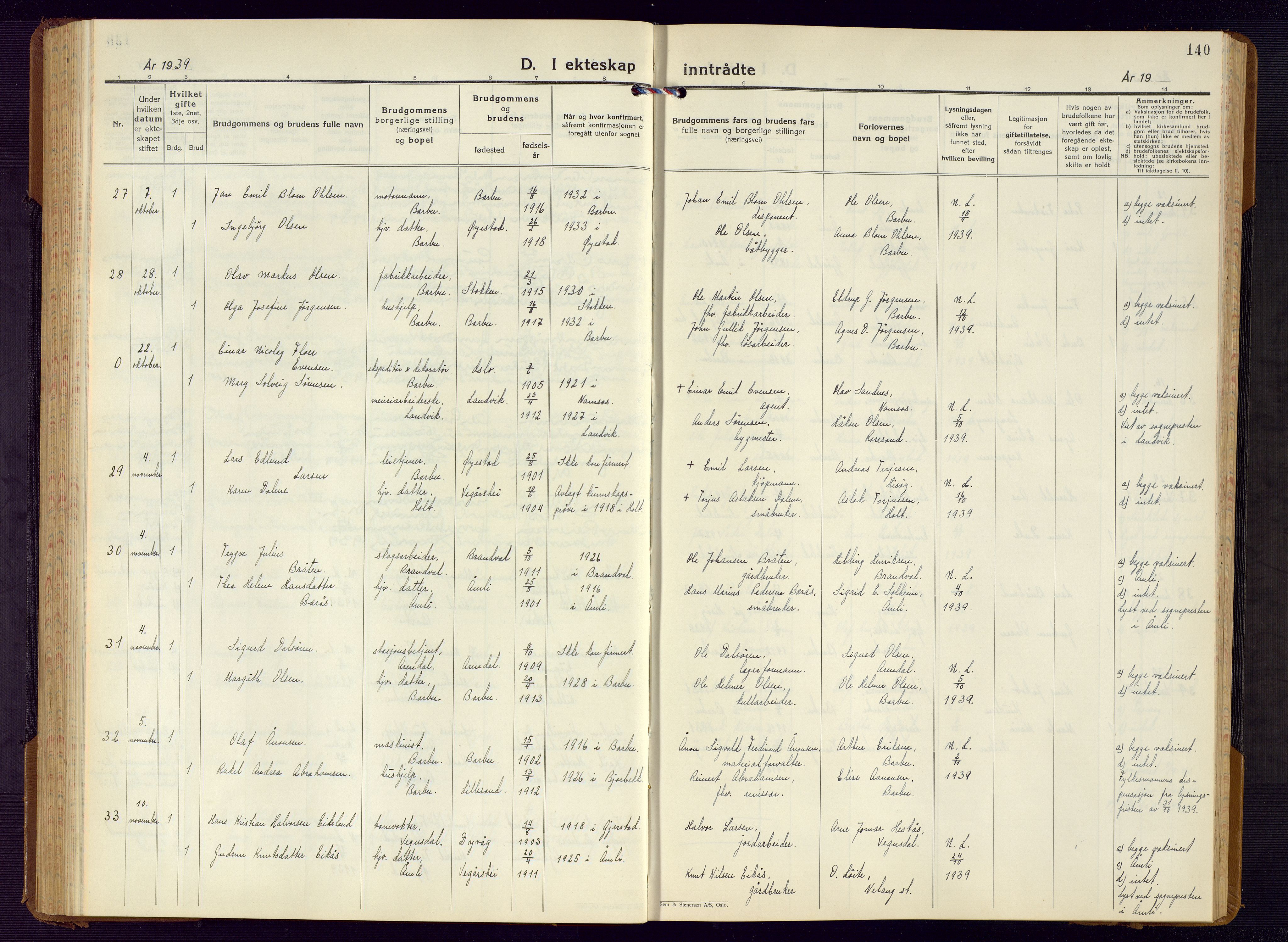 Barbu sokneprestkontor, AV/SAK-1111-0003/F/Fb/L0006: Parish register (copy) no. B 6, 1937-1947, p. 140