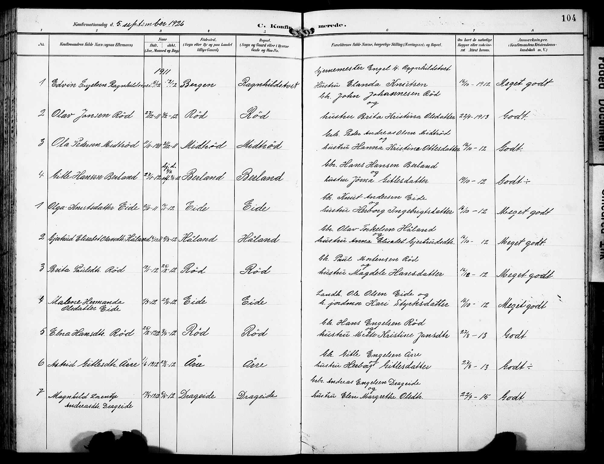 Fusa sokneprestembete, SAB/A-75401/H/Hab: Parish register (copy) no. B 2, 1897-1930, p. 104