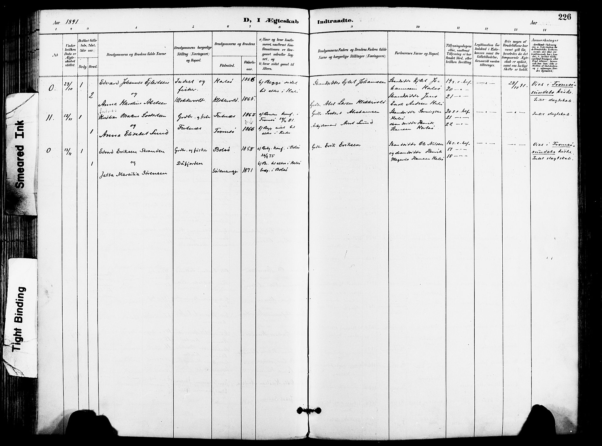 Karlsøy sokneprestembete, AV/SATØ-S-1299/H/Ha/Haa/L0007kirke: Parish register (official) no. 7, 1891-1902, p. 226