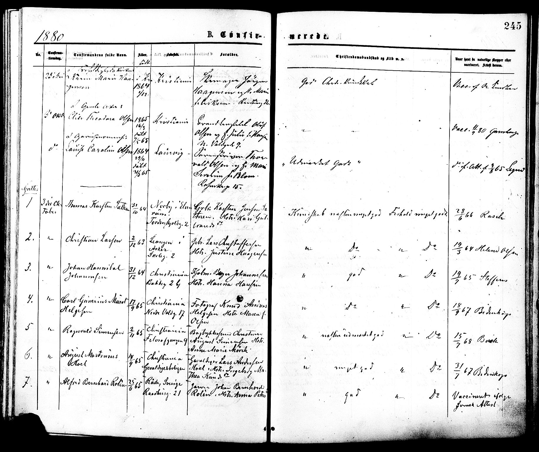 Johannes prestekontor Kirkebøker, SAO/A-10852/F/Fa/L0001: Parish register (official) no. 1, 1875-1881, p. 245