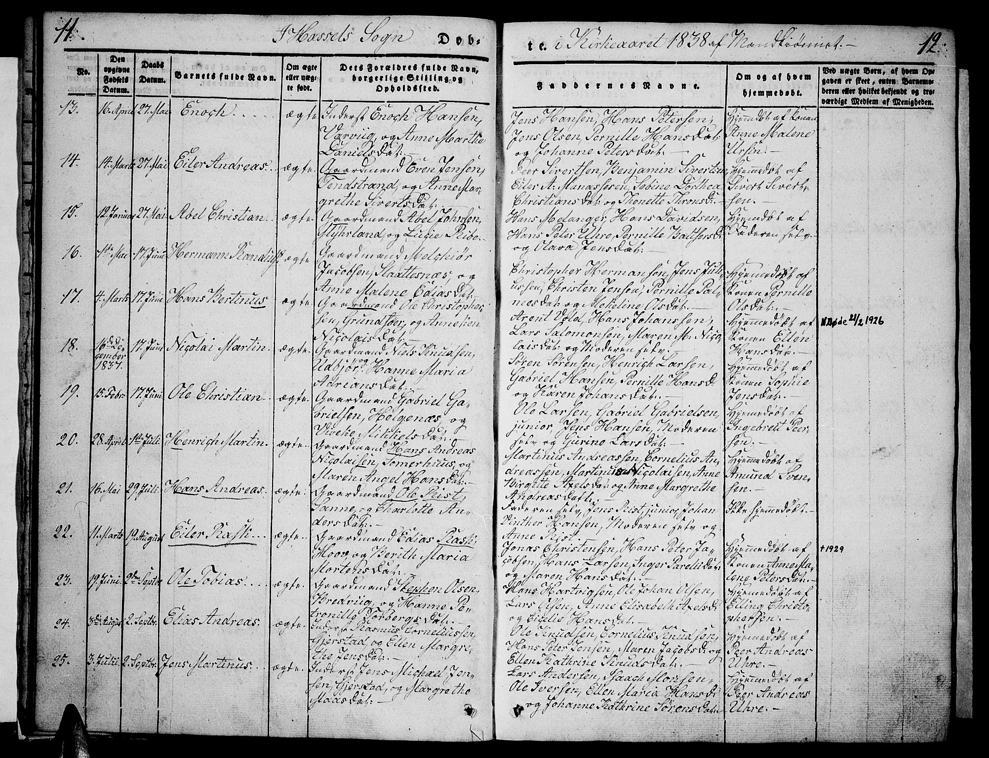 Ministerialprotokoller, klokkerbøker og fødselsregistre - Nordland, AV/SAT-A-1459/888/L1239: Parish register (official) no. 888A06 /1, 1837-1849, p. 11-12