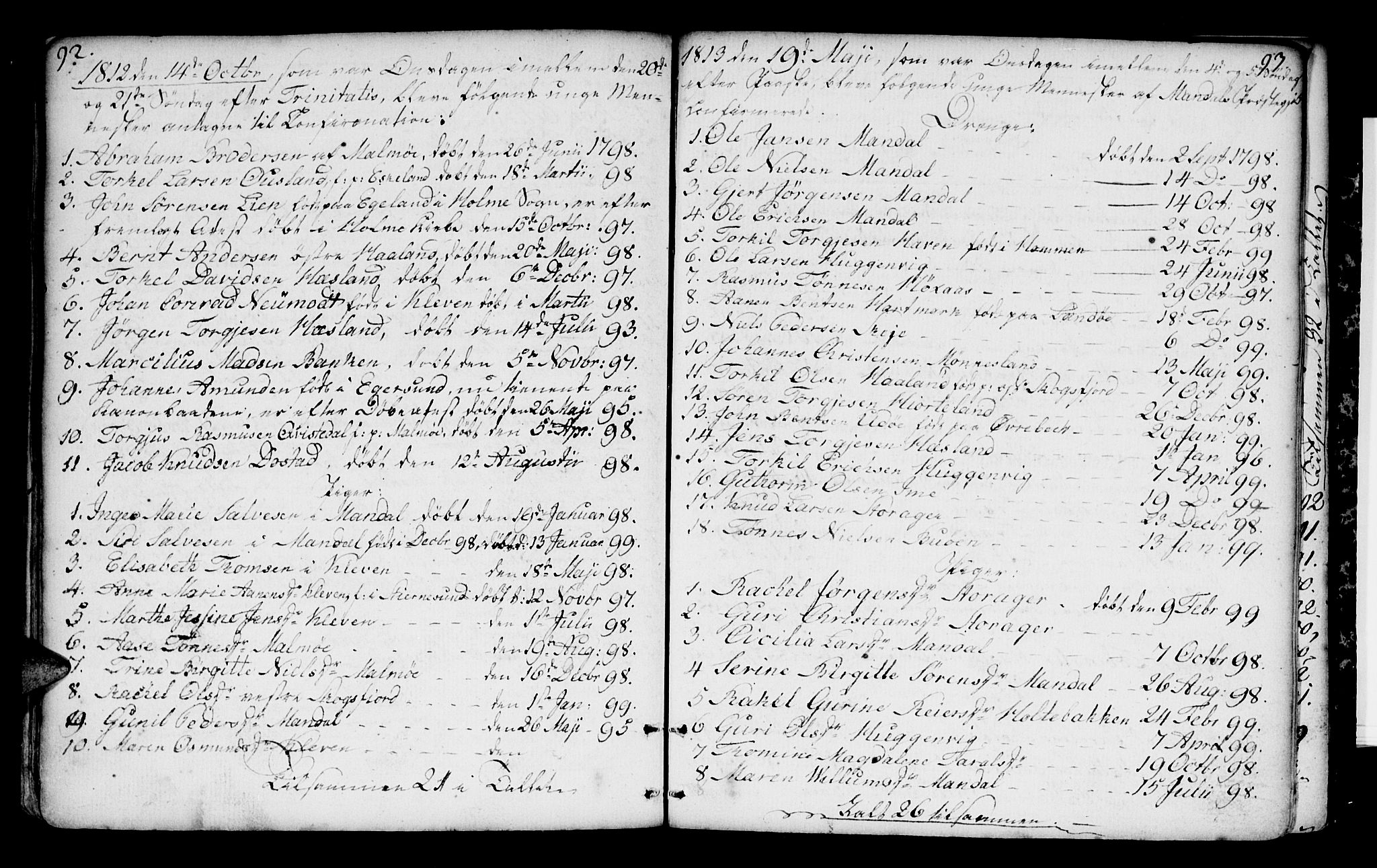 Mandal sokneprestkontor, AV/SAK-1111-0030/F/Fa/Faa/L0004: Parish register (official) no. A 4, 1745-1817, p. 92-93