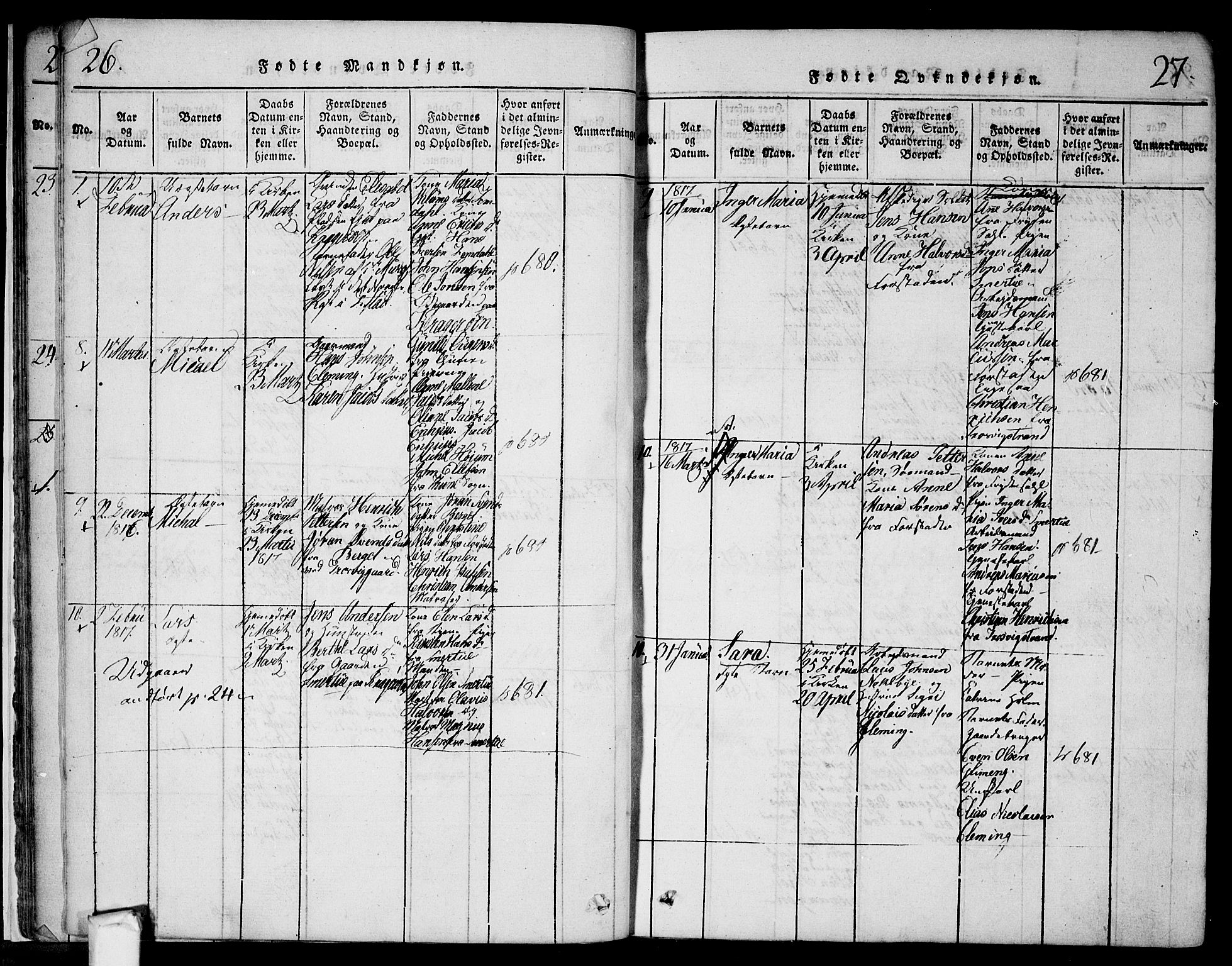 Glemmen prestekontor Kirkebøker, AV/SAO-A-10908/F/Fa/L0004: Parish register (official) no. 4, 1816-1838, p. 26-27