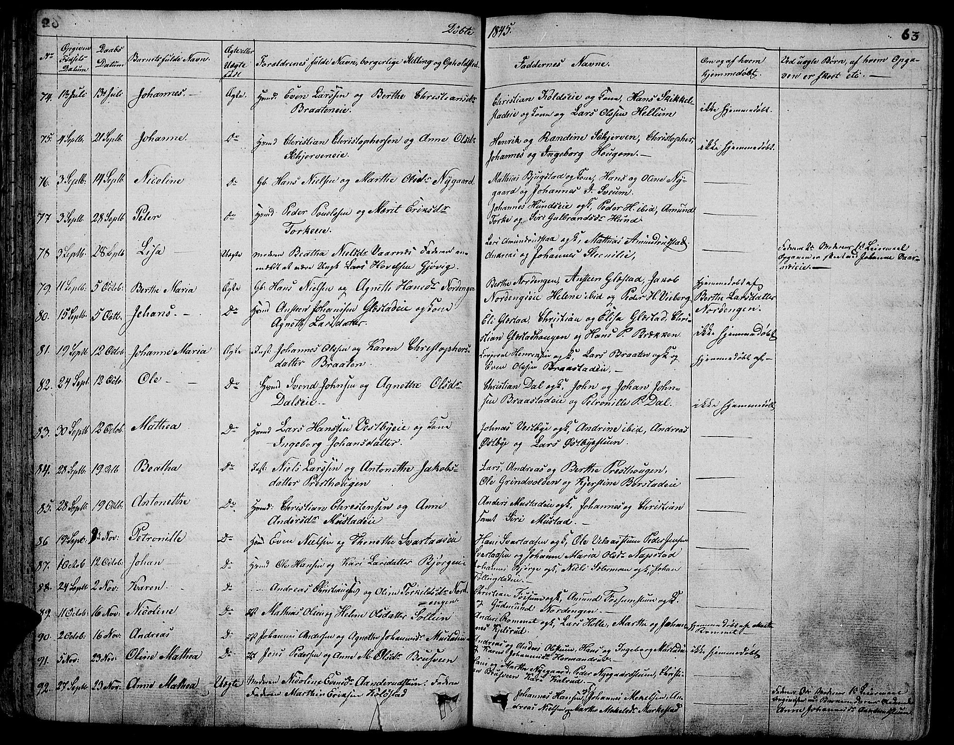 Vardal prestekontor, SAH/PREST-100/H/Ha/Hab/L0004: Parish register (copy) no. 4, 1831-1853, p. 63