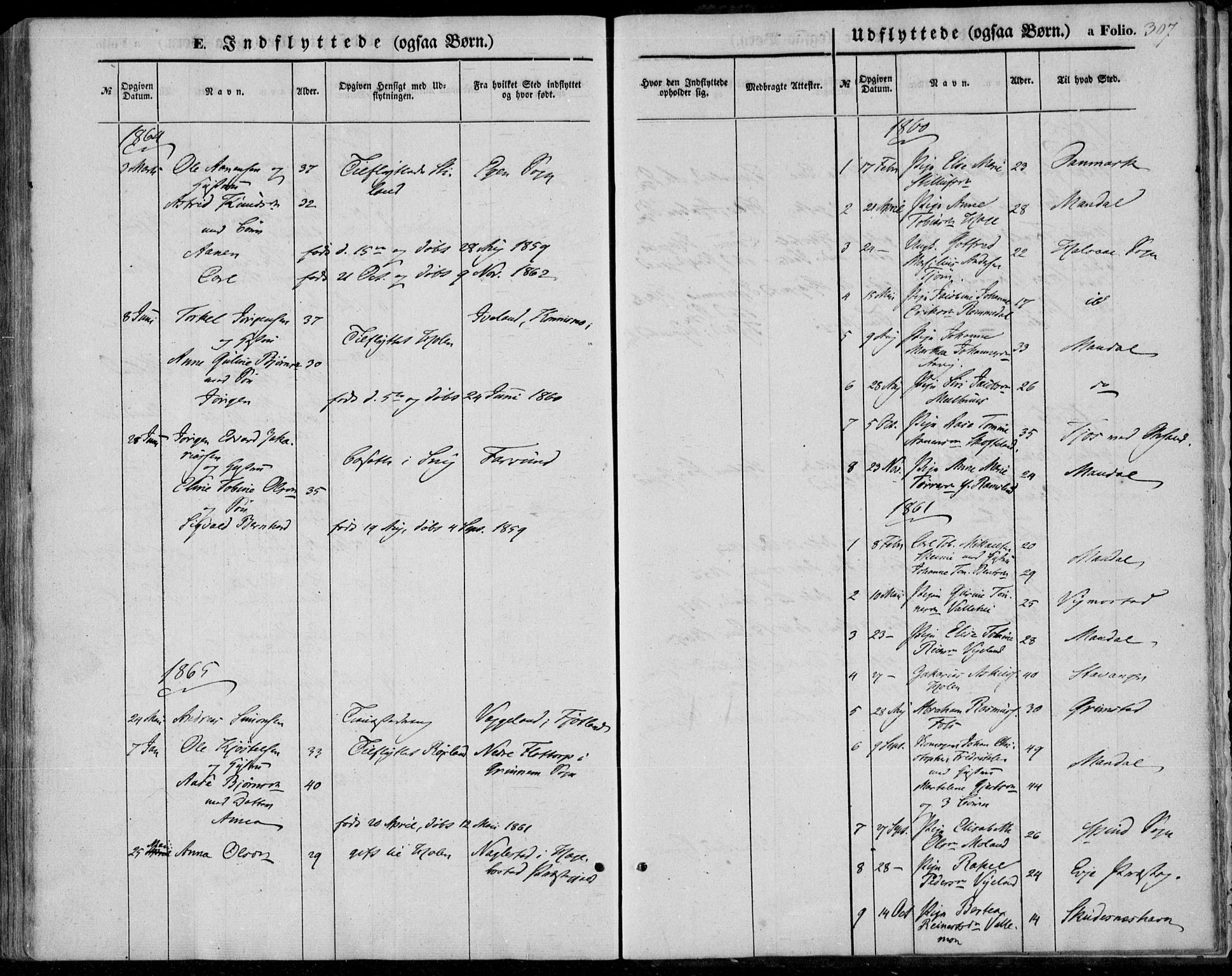 Sør-Audnedal sokneprestkontor, AV/SAK-1111-0039/F/Fa/Fab/L0007: Parish register (official) no. A 7, 1855-1876, p. 307