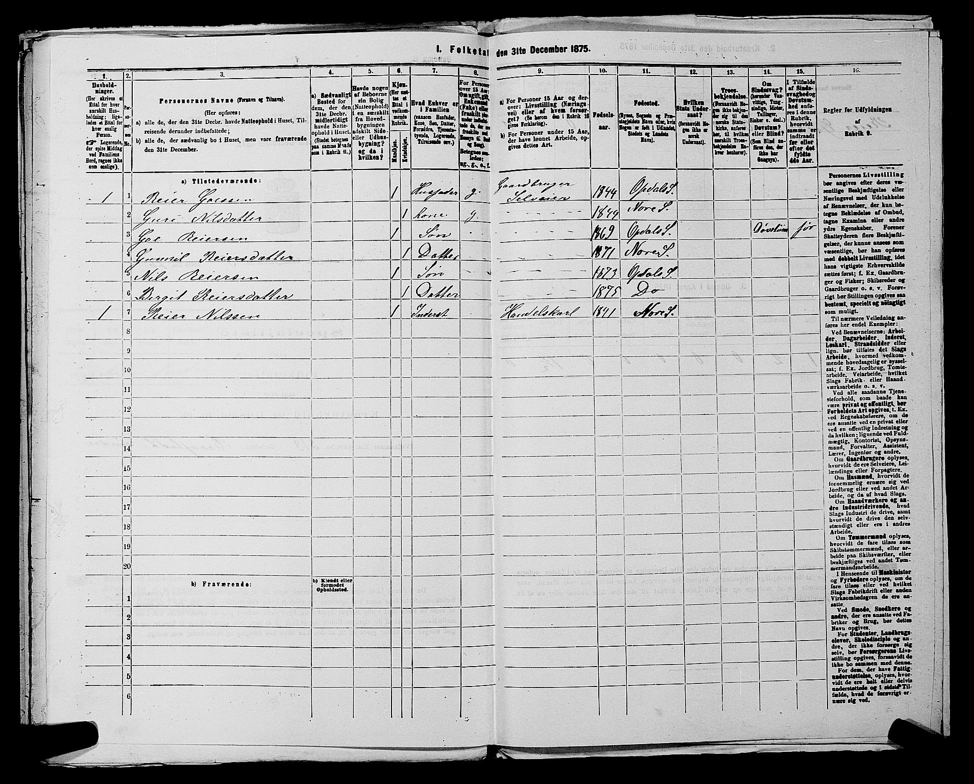 SAKO, 1875 census for 0633P Nore, 1875, p. 700