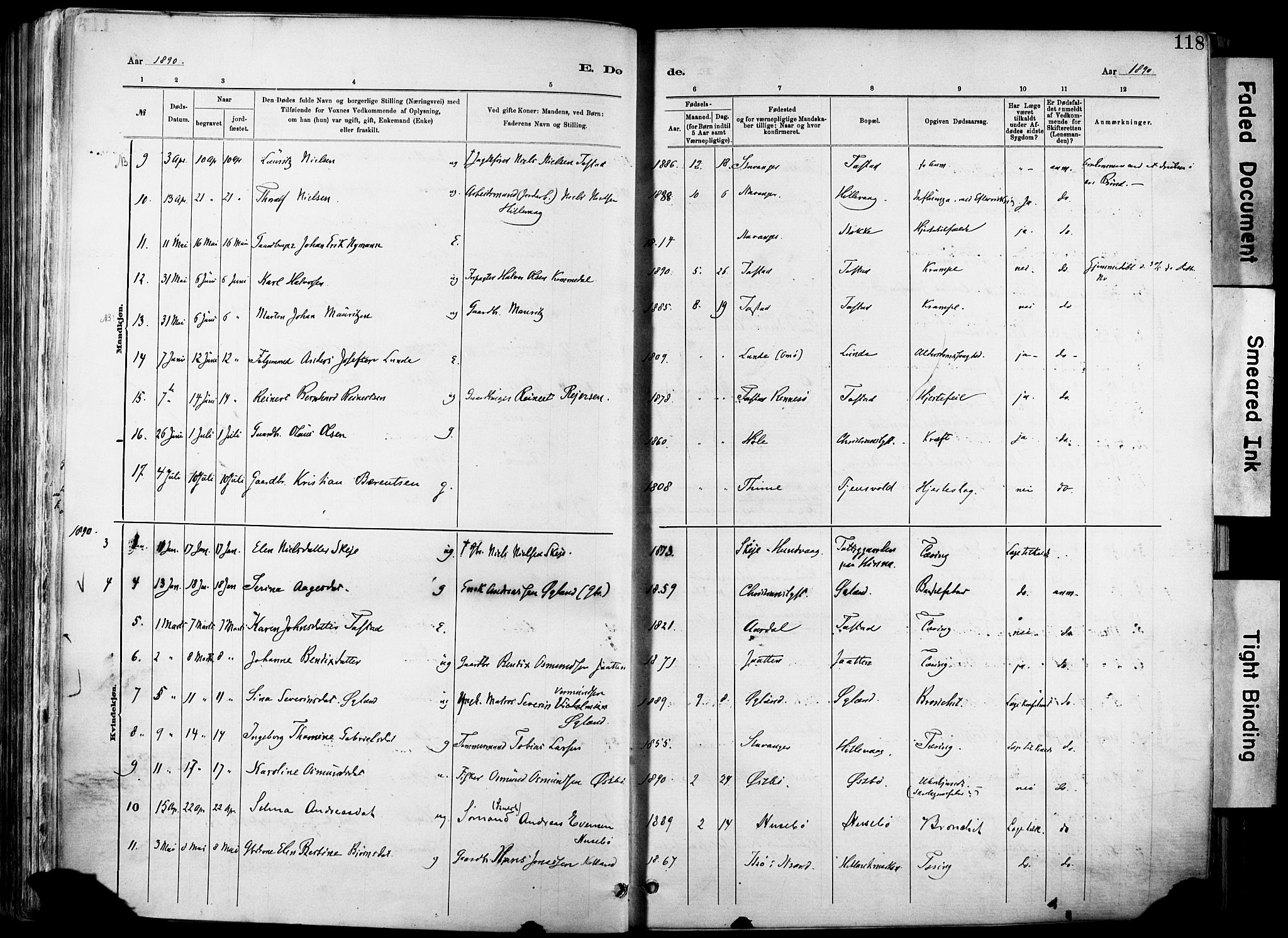 Hetland sokneprestkontor, SAST/A-101826/30/30BA/L0012: Parish register (official) no. A 12, 1882-1912, p. 118