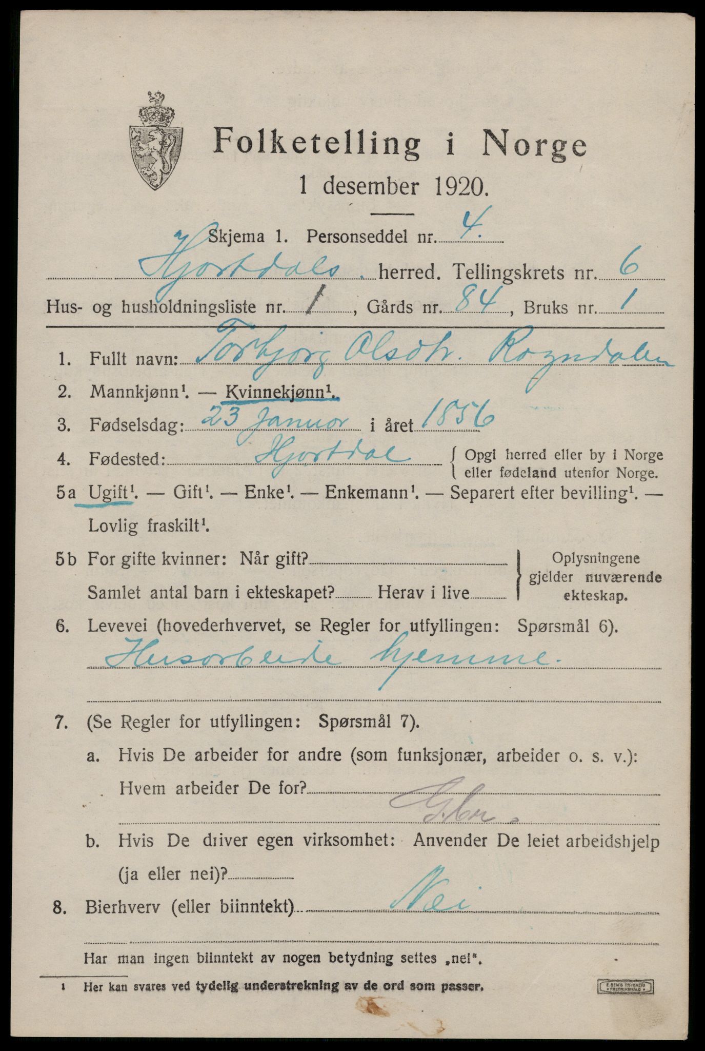 SAKO, 1920 census for Hjartdal, 1920, p. 4028