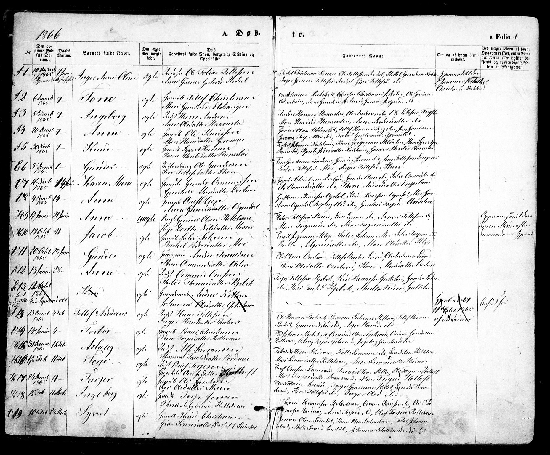 Evje sokneprestkontor, SAK/1111-0008/F/Fa/Faa/L0006: Parish register (official) no. A 6, 1866-1884, p. 1