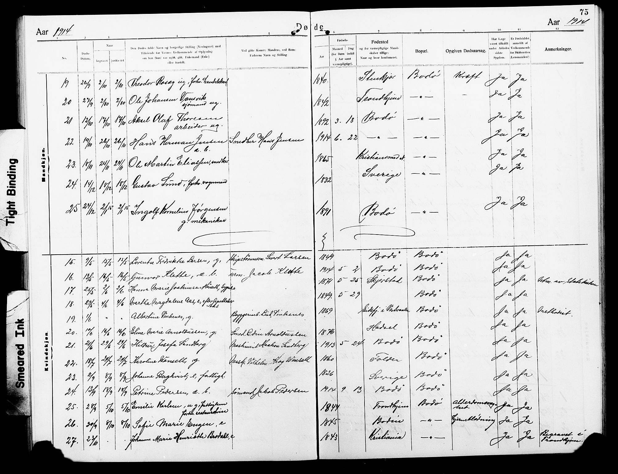 Ministerialprotokoller, klokkerbøker og fødselsregistre - Nordland, AV/SAT-A-1459/801/L0035: Parish register (copy) no. 801C10, 1910-1923, p. 75