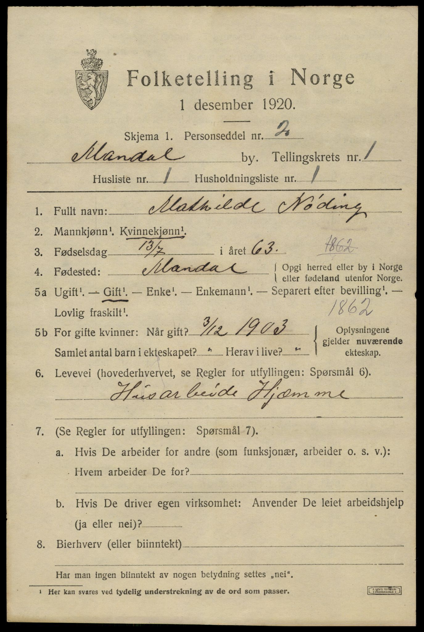 SAK, 1920 census for Mandal, 1920, p. 3269