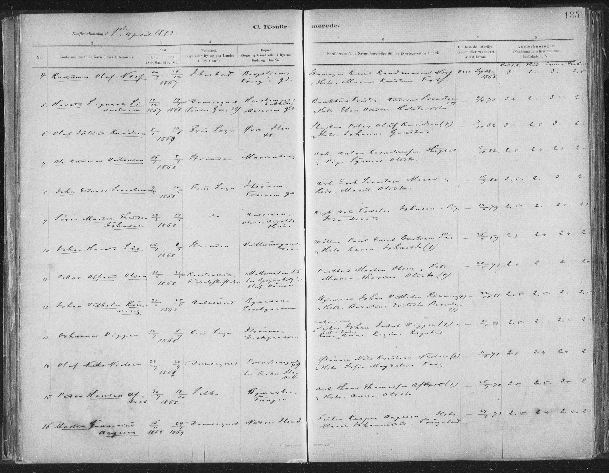 Ministerialprotokoller, klokkerbøker og fødselsregistre - Sør-Trøndelag, SAT/A-1456/603/L0162: Parish register (official) no. 603A01, 1879-1895, p. 135