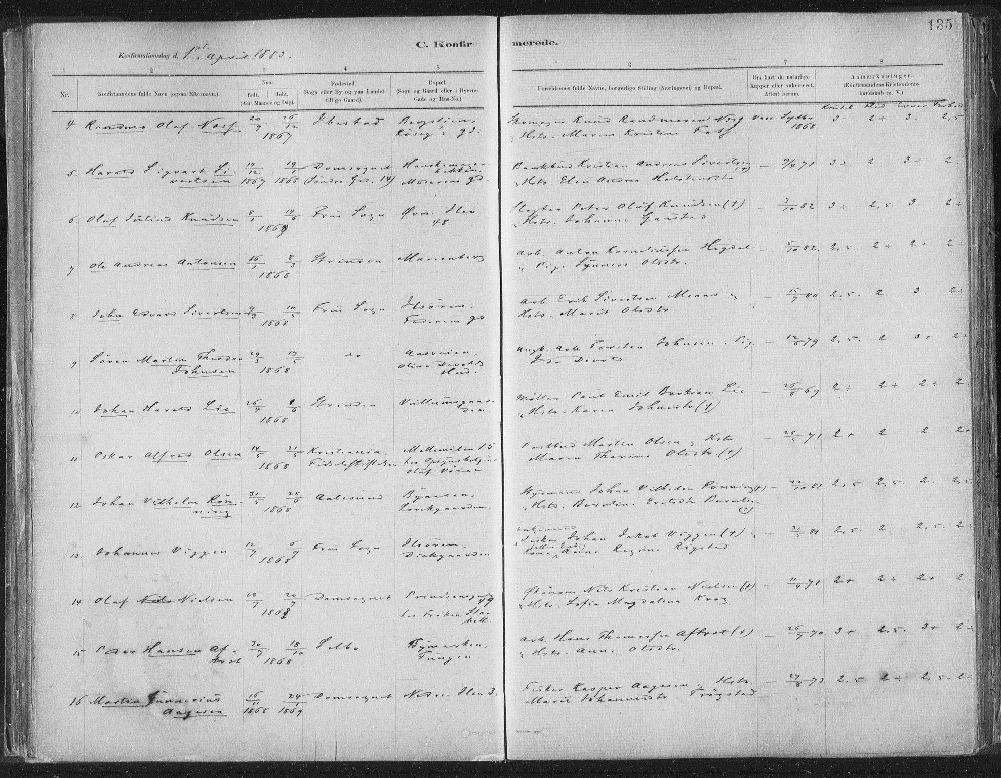 Ministerialprotokoller, klokkerbøker og fødselsregistre - Sør-Trøndelag, AV/SAT-A-1456/603/L0162: Parish register (official) no. 603A01, 1879-1895, p. 135