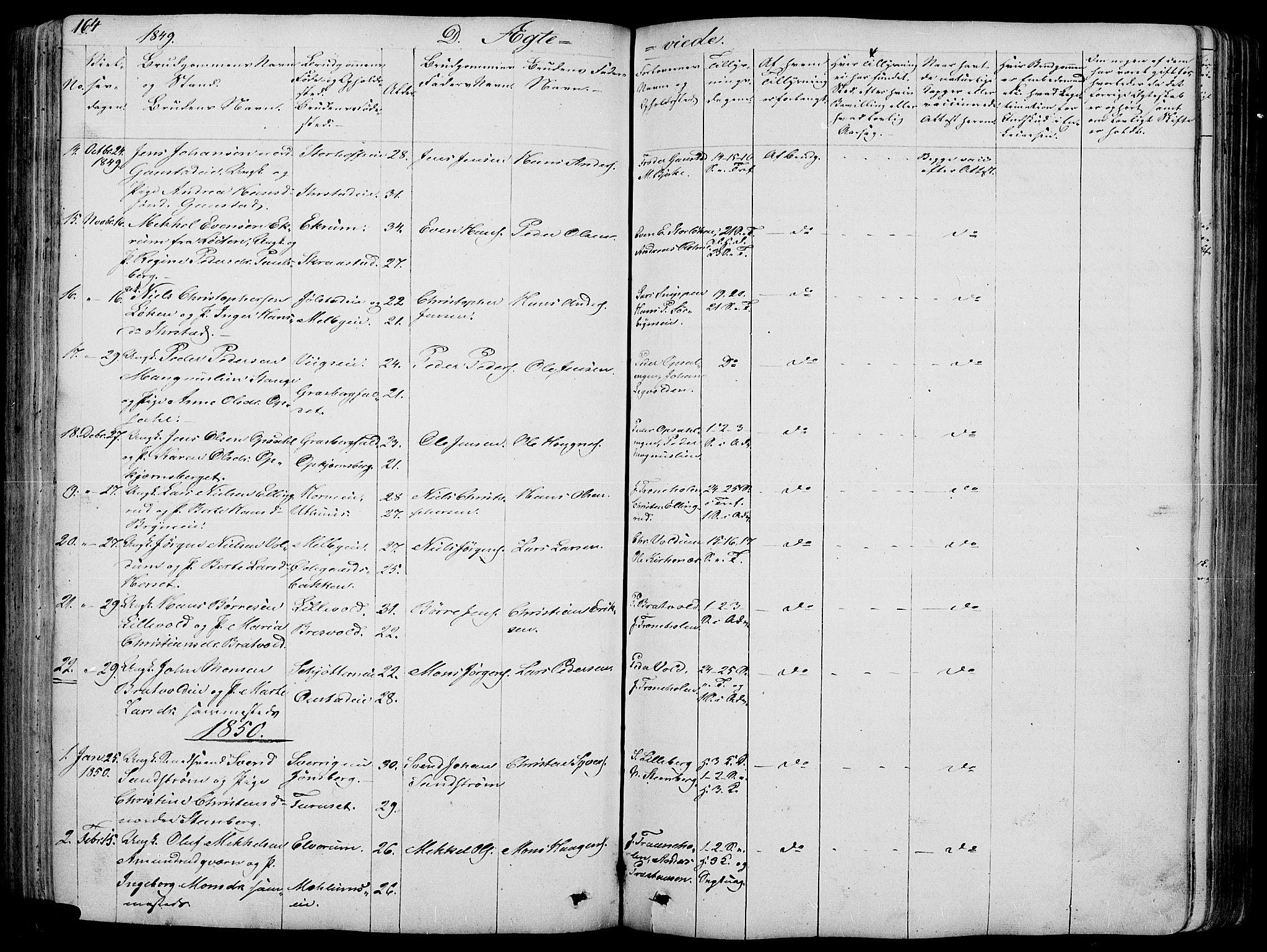 Romedal prestekontor, SAH/PREST-004/L/L0009: Parish register (copy) no. 9, 1846-1866, p. 164